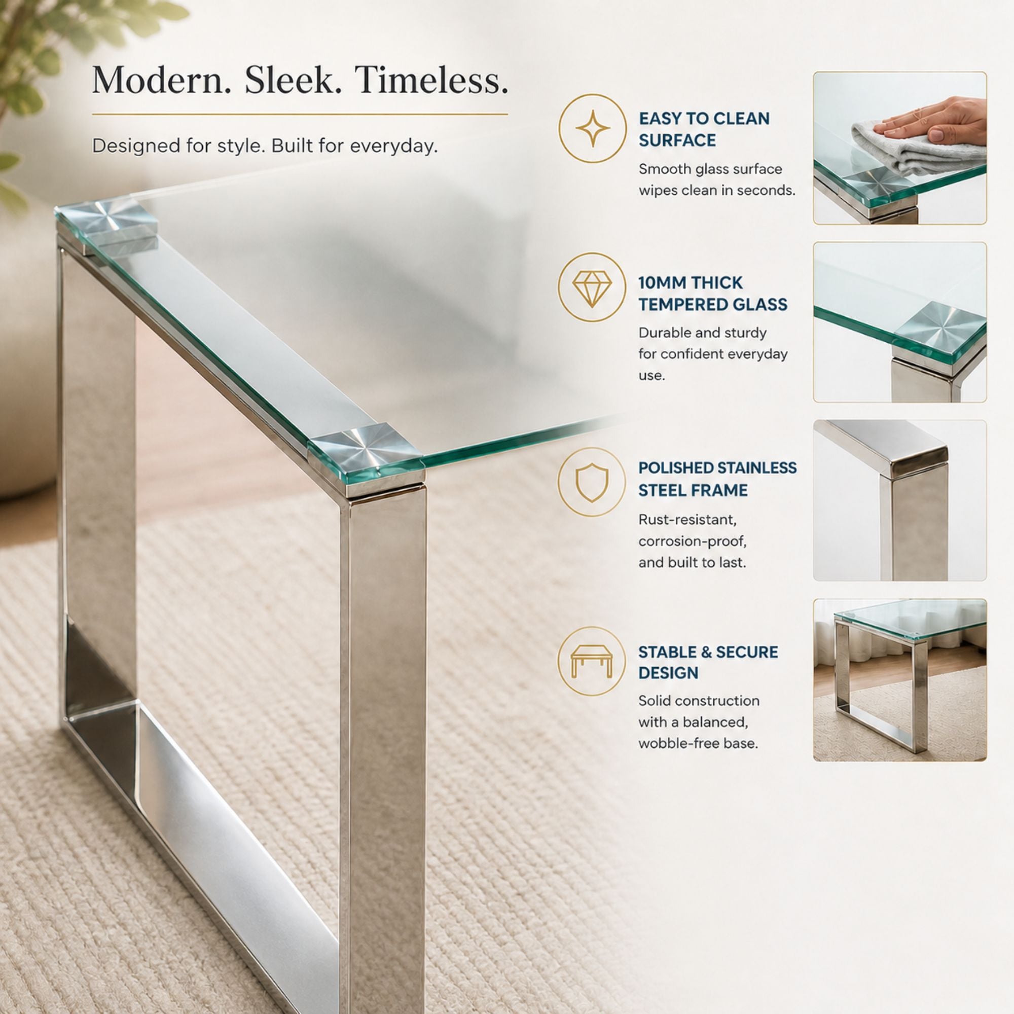 Elegant GEM glass coffee table by Elite Living featuring a clear glass top and modern design for stylish living spaces.