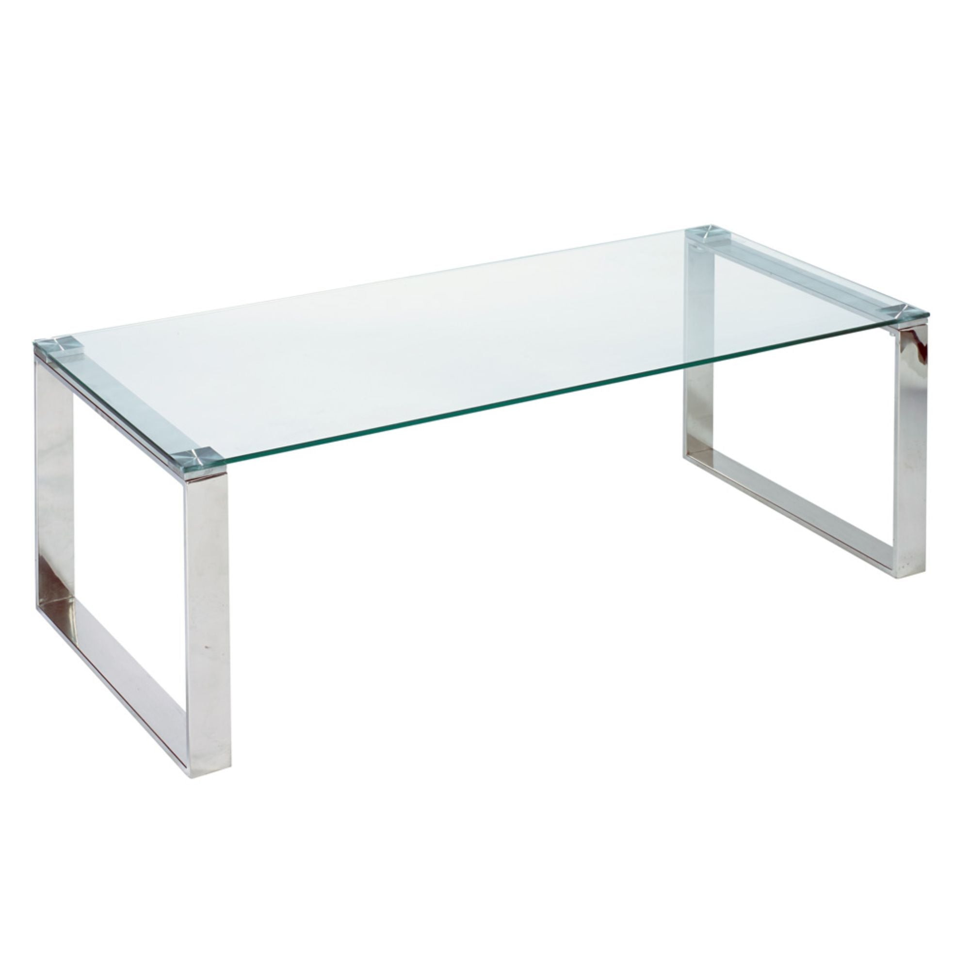 Clear GEM glass coffee table from Elite Living with sleek rectangular design and modern metal legs.