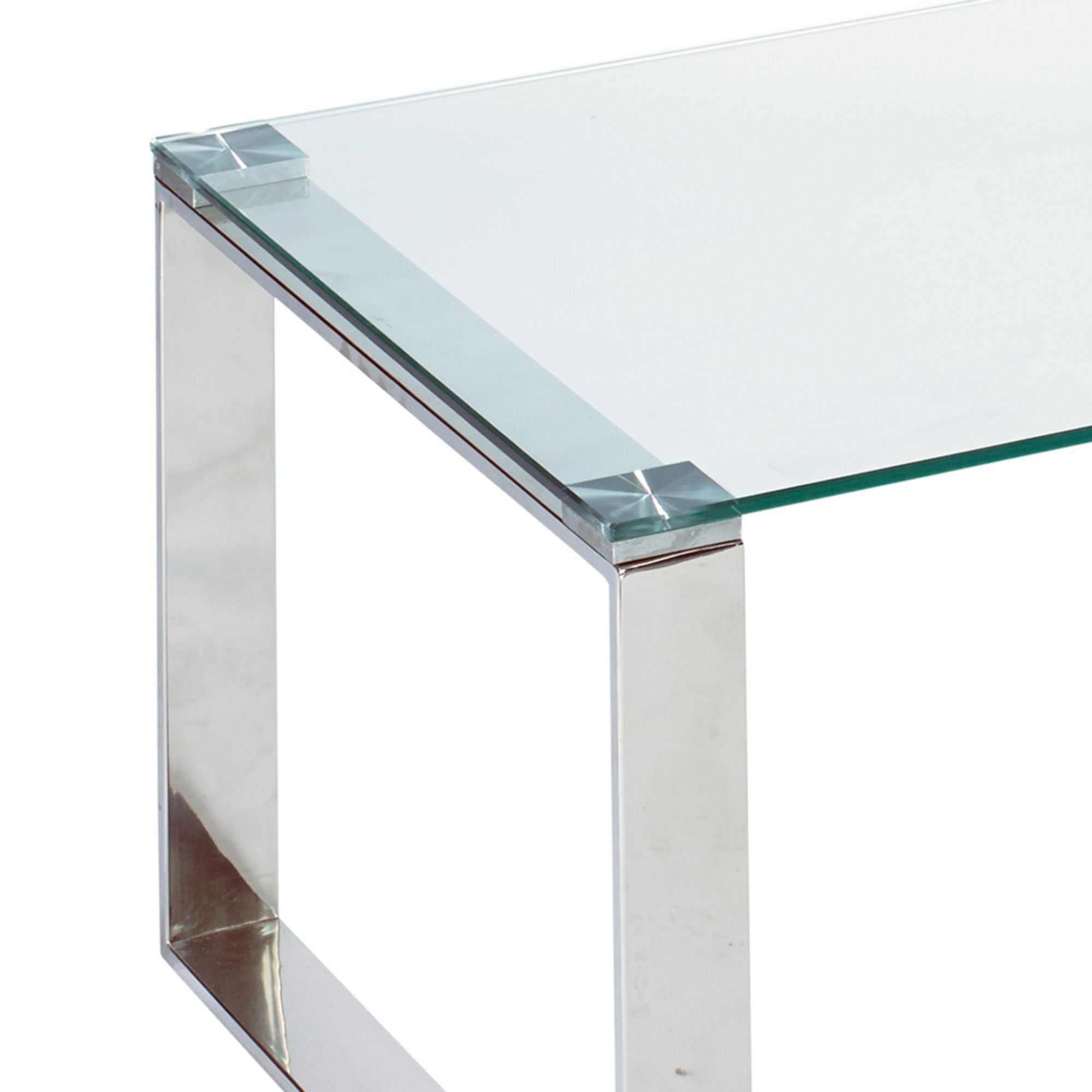 Clear GEM glass coffee table from Elite Living with sleek modern design and sturdy metal legs, ideal for contemporary living rooms.