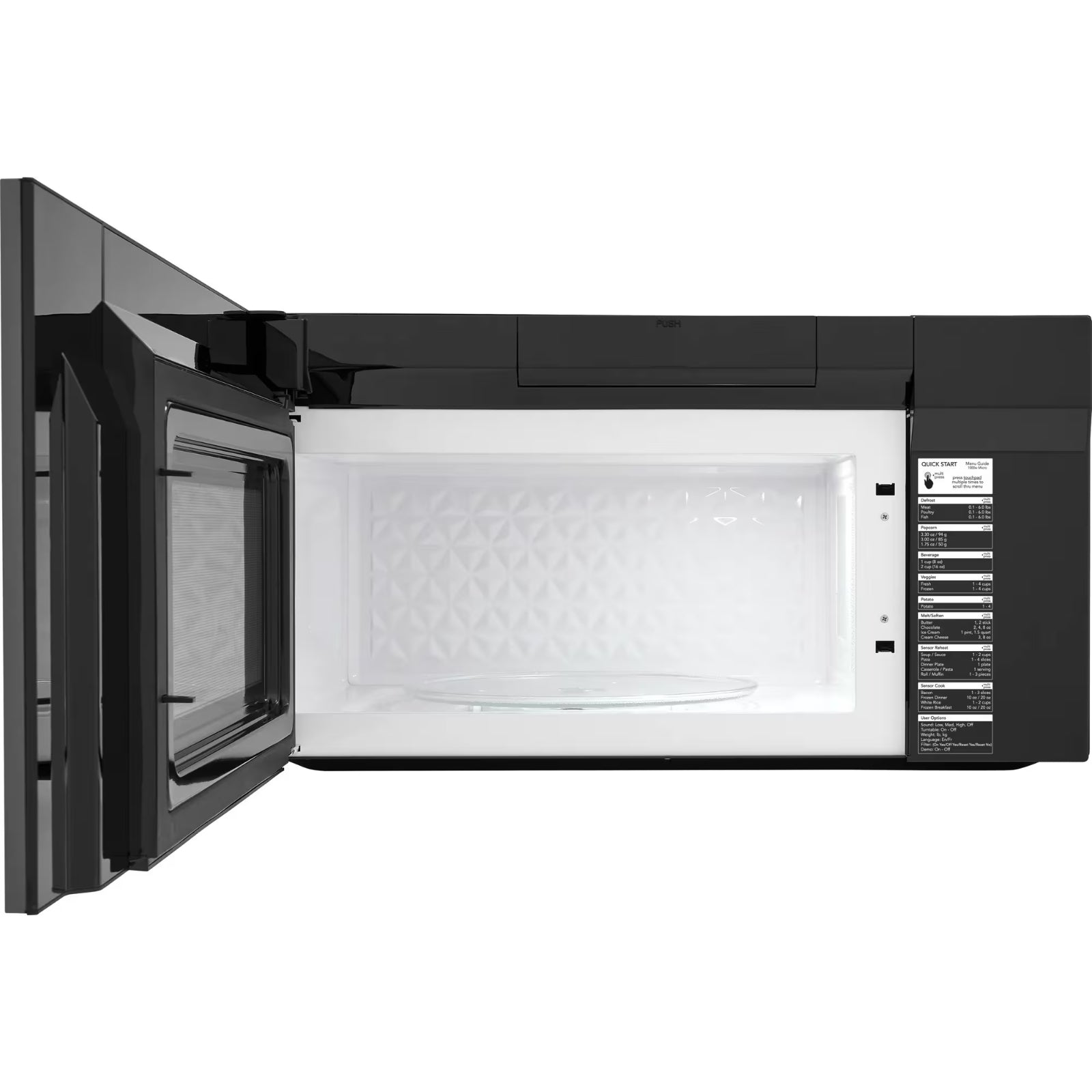 Frigidaire Gallery GMOS1964AD black stainless over-the-range microwave with digital display and control panel.