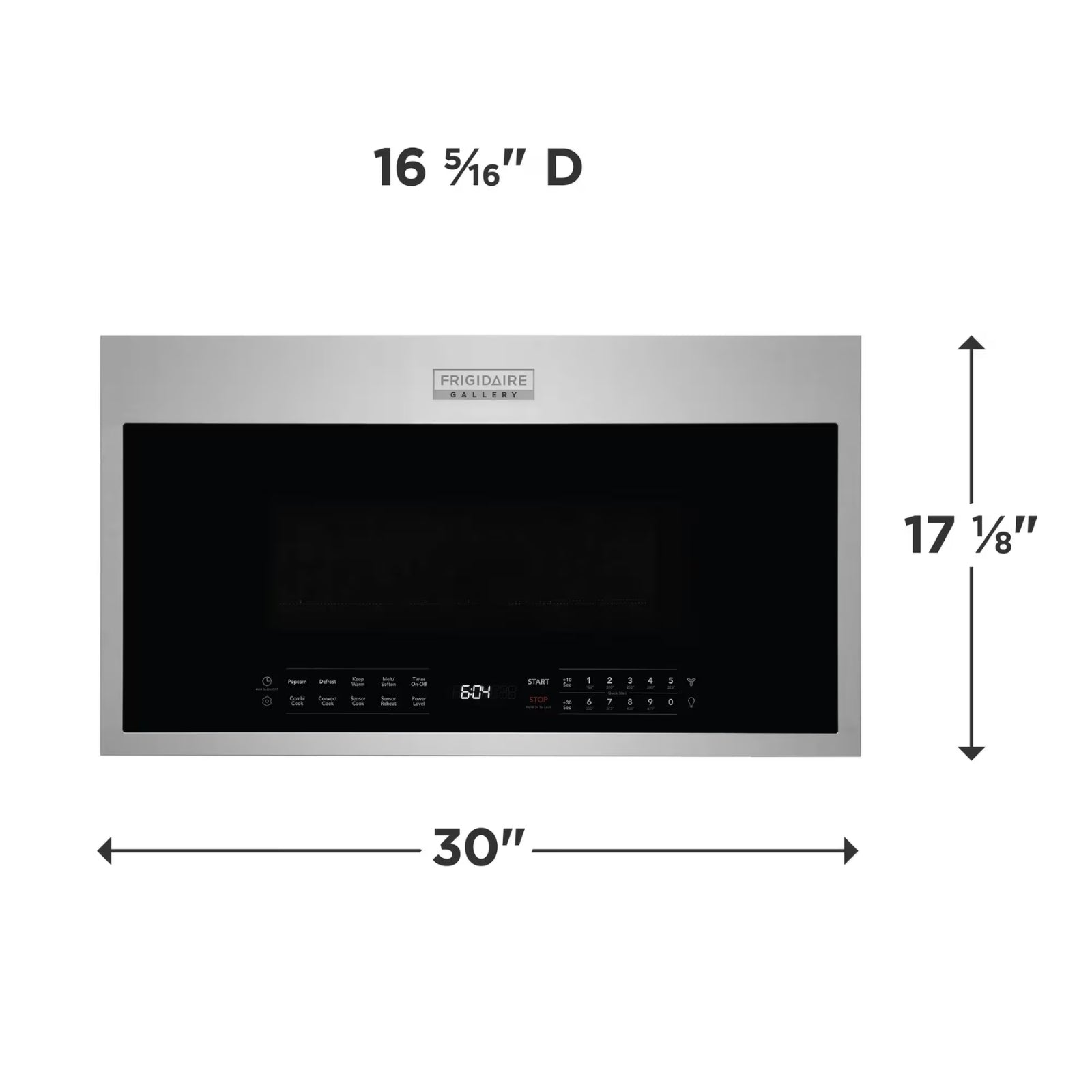 Frigidaire Gallery 1.9 cu ft stainless steel over-the-range convection microwave oven with digital display and control panel.