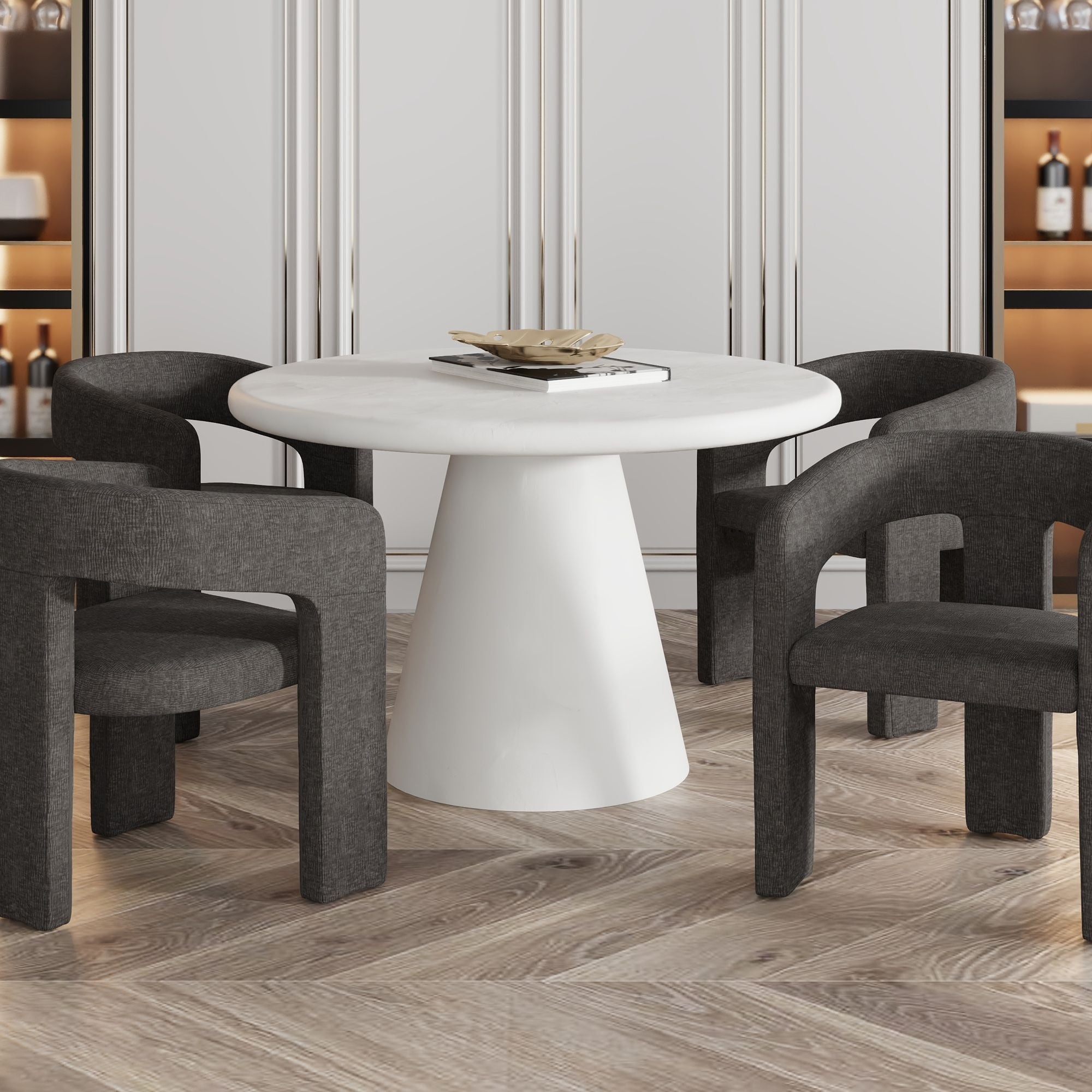 Galio 47" Round Dining Table White Cement Finish