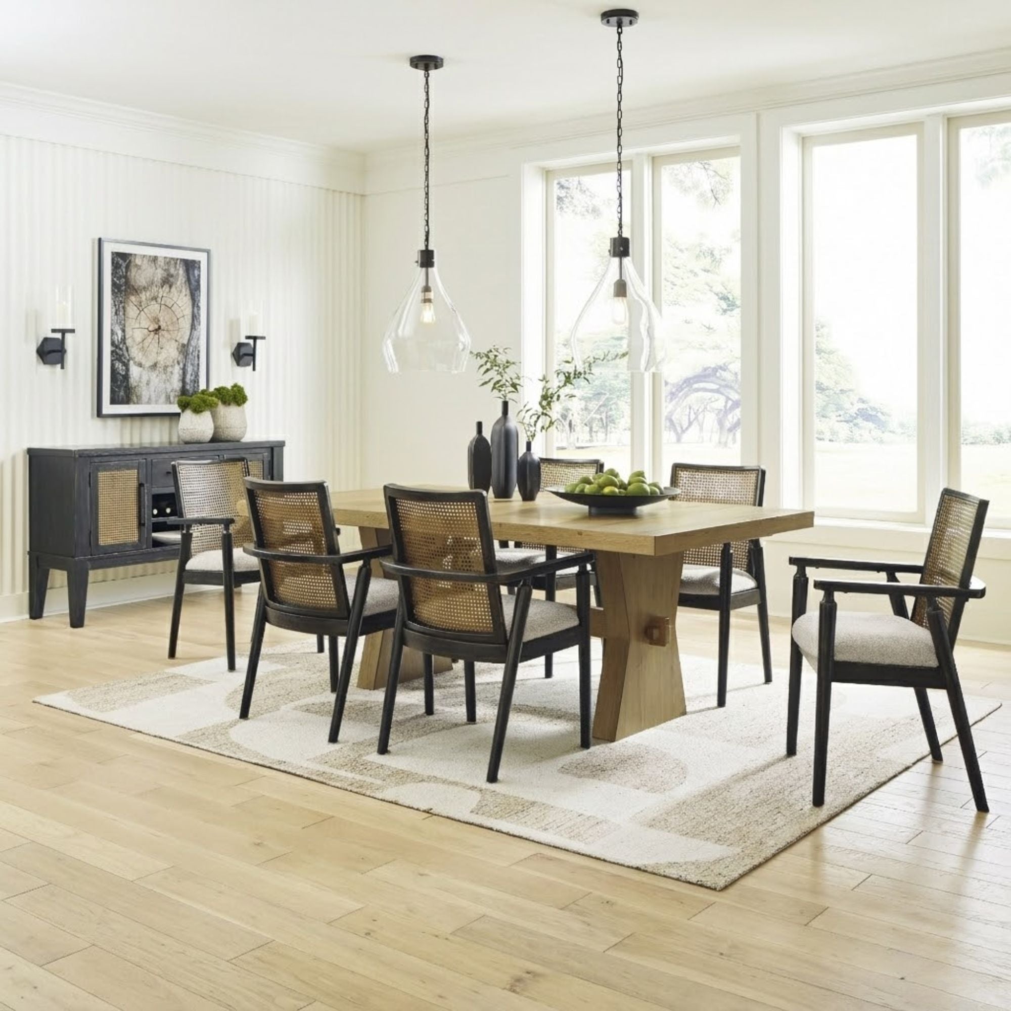Rectangular Galliden dining room set by Signature Ashley, featuring a table and matching chairs in a modern design.