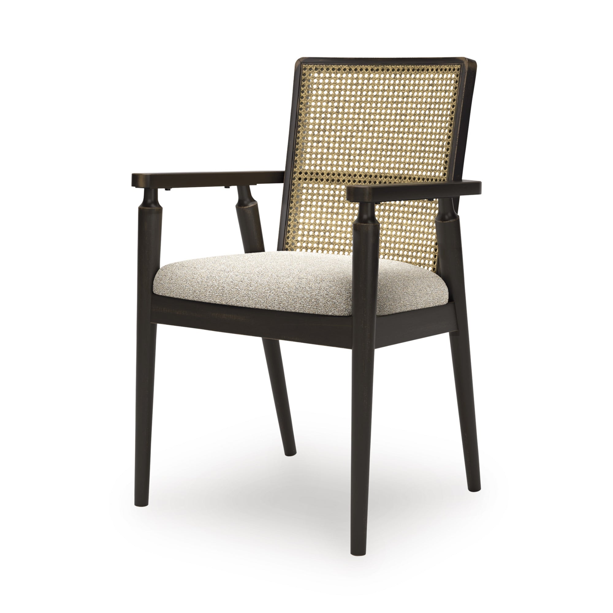 Set of two Galliden dining UPH arm chairs by Signature Ashley, featuring plush upholstered seats and sleek wooden legs.