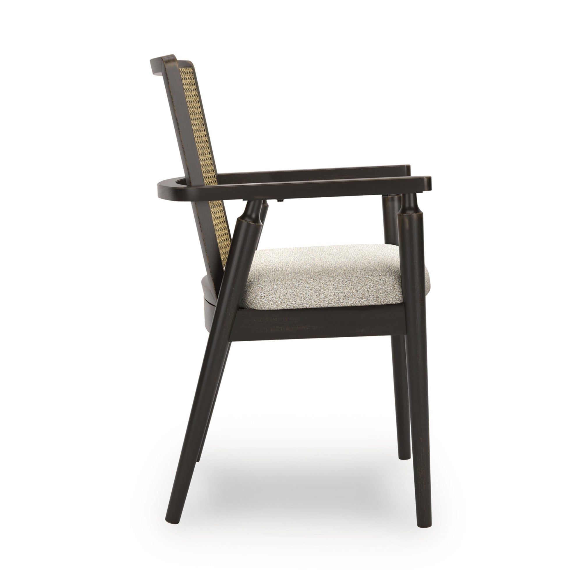 Set of two Galliden Dining UPH Arm Chairs by Signature Ashley with upholstered seats and wooden legs, modern dining room furniture