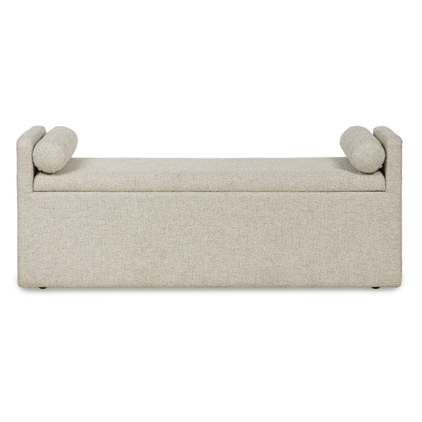 Large Galliden UPH dining room bench by Signature Ashley with wood legs and upholstered cushioned seat for dining area seating.