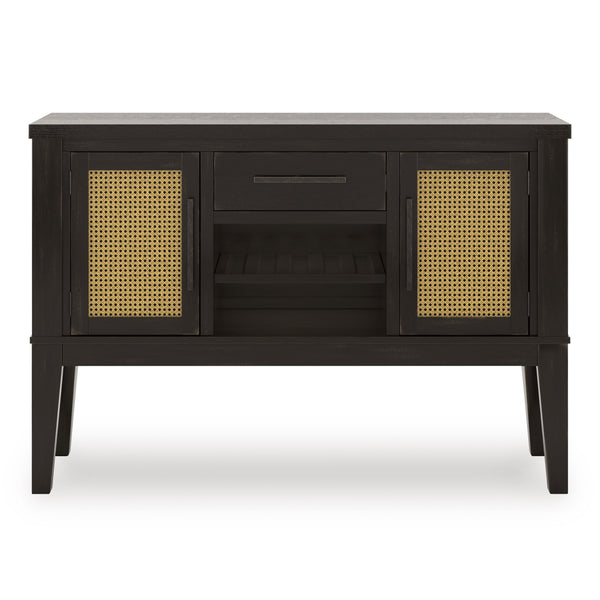 Large image of the Galliden dining room server by Signature Ashley, showing a wooden storage piece with multiple drawers and cabinets.
