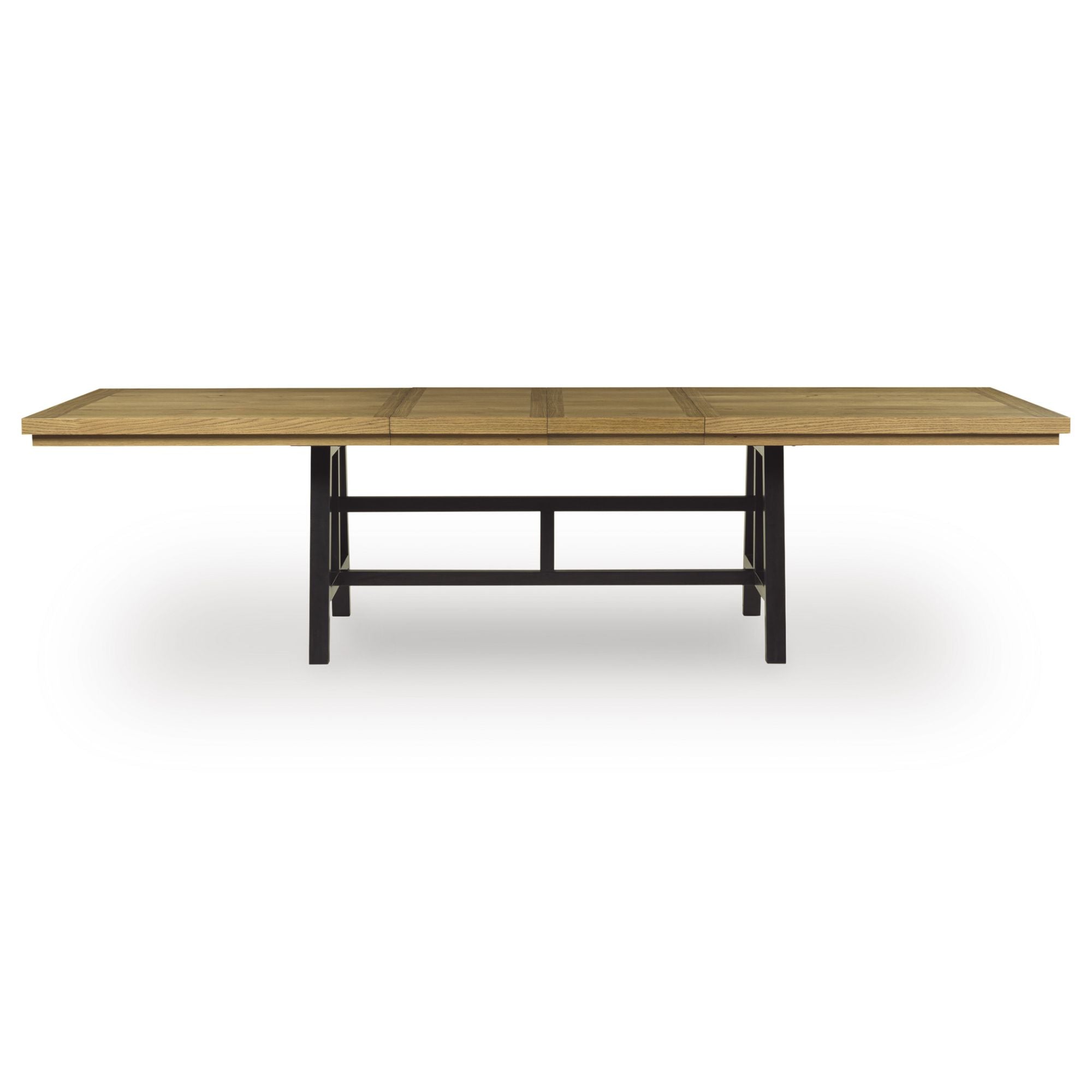 Ashley Galliden EXT dining room set with a large wooden table and six matching chairs arranged in a modern dining space.