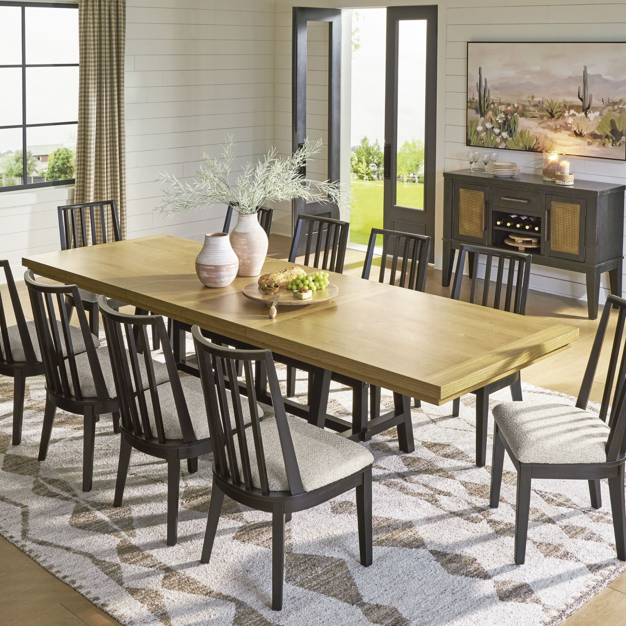 Signature Ashley Galliden EXT dining table with wood finish and extended surface, perfect for kitchen and dining room spaces.