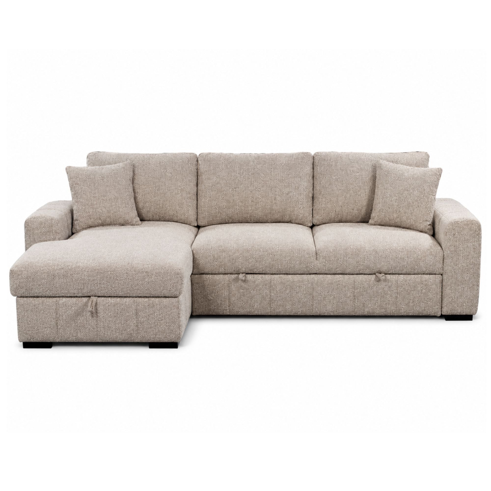 World Wide Gareth sofa sleeper with left chaise and storage in taupe, featuring plush fabric and convertible design for versatile use.