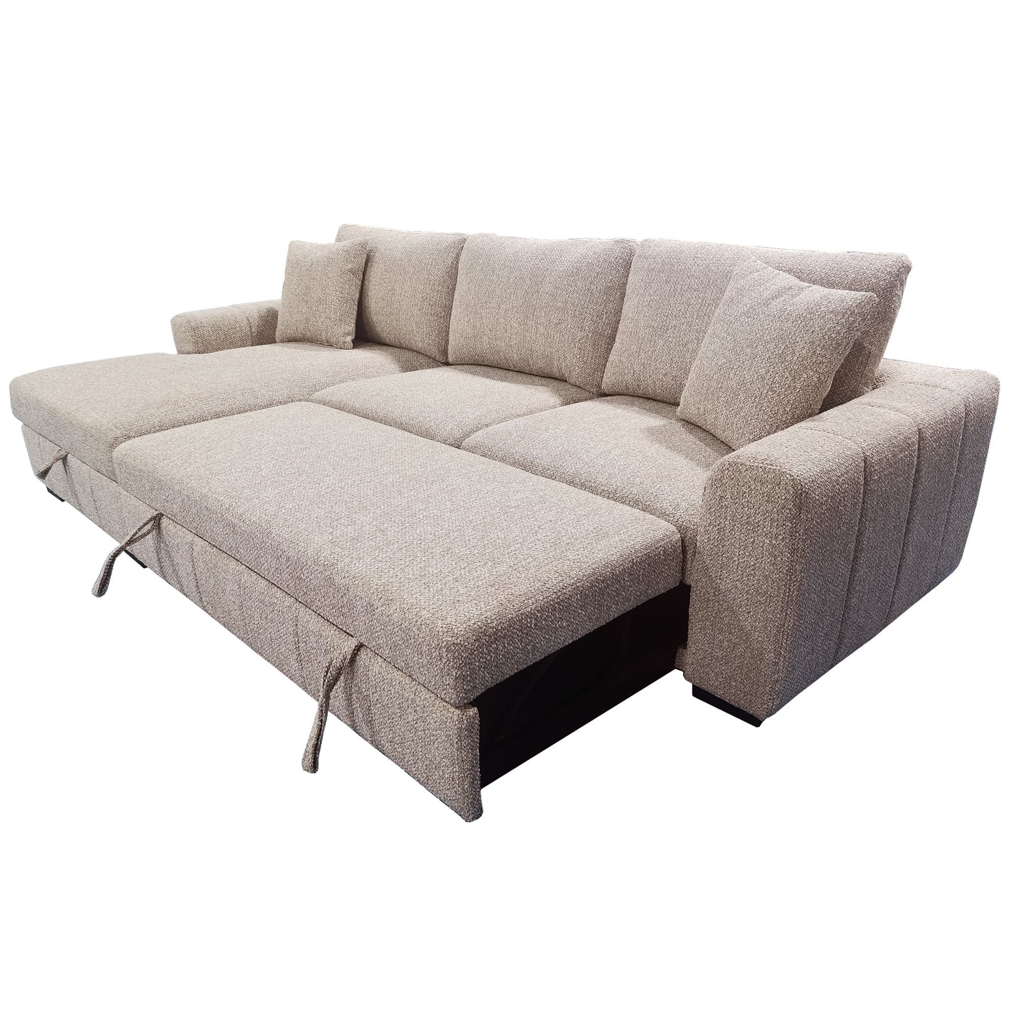 World Wide Gareth sofa sleeper with left chaise and storage, featuring plush taupe upholstery and modern design.