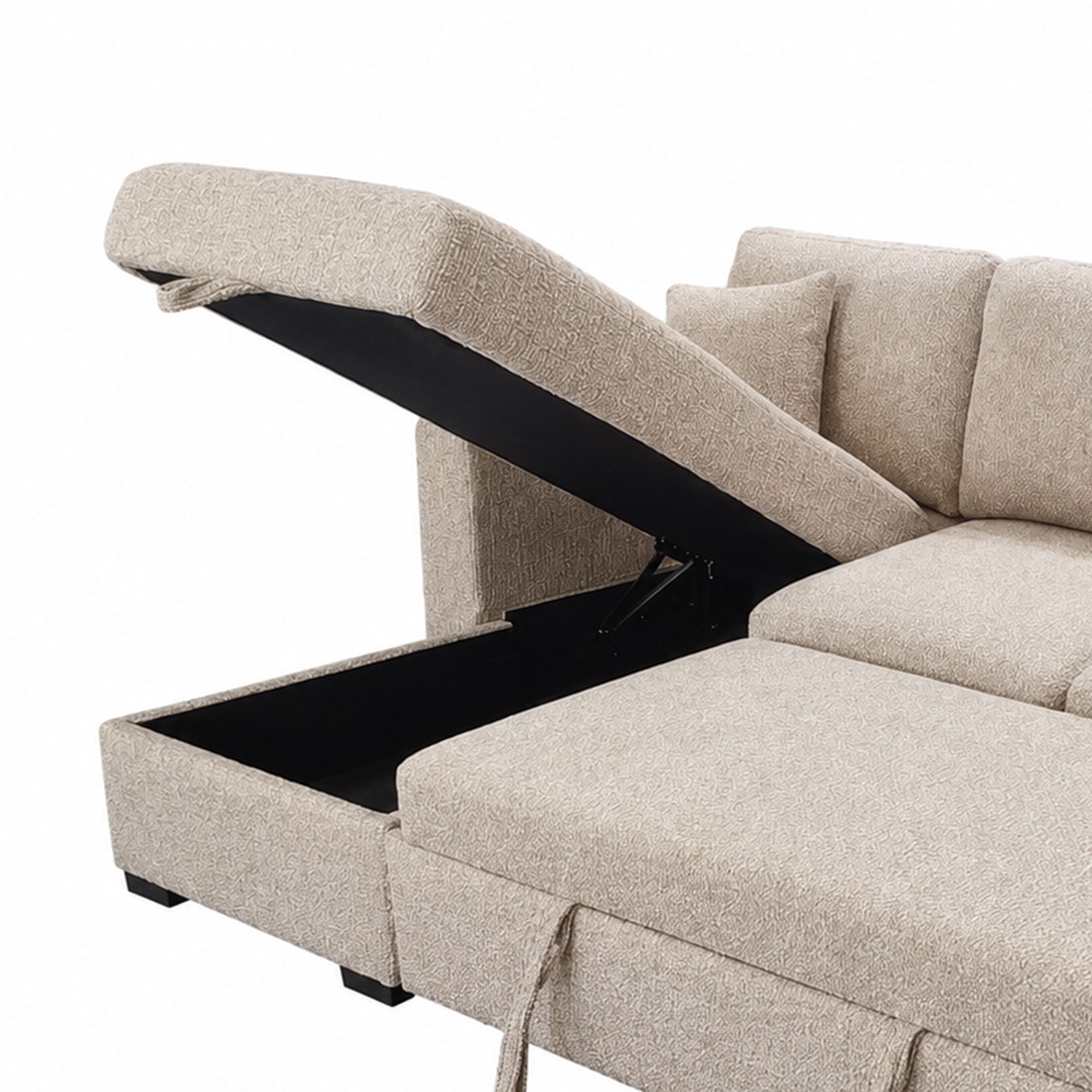 World Wide Gareth sofa sleeper with left chaise and storage in taupe, showcasing its plush fabric and convertible design.