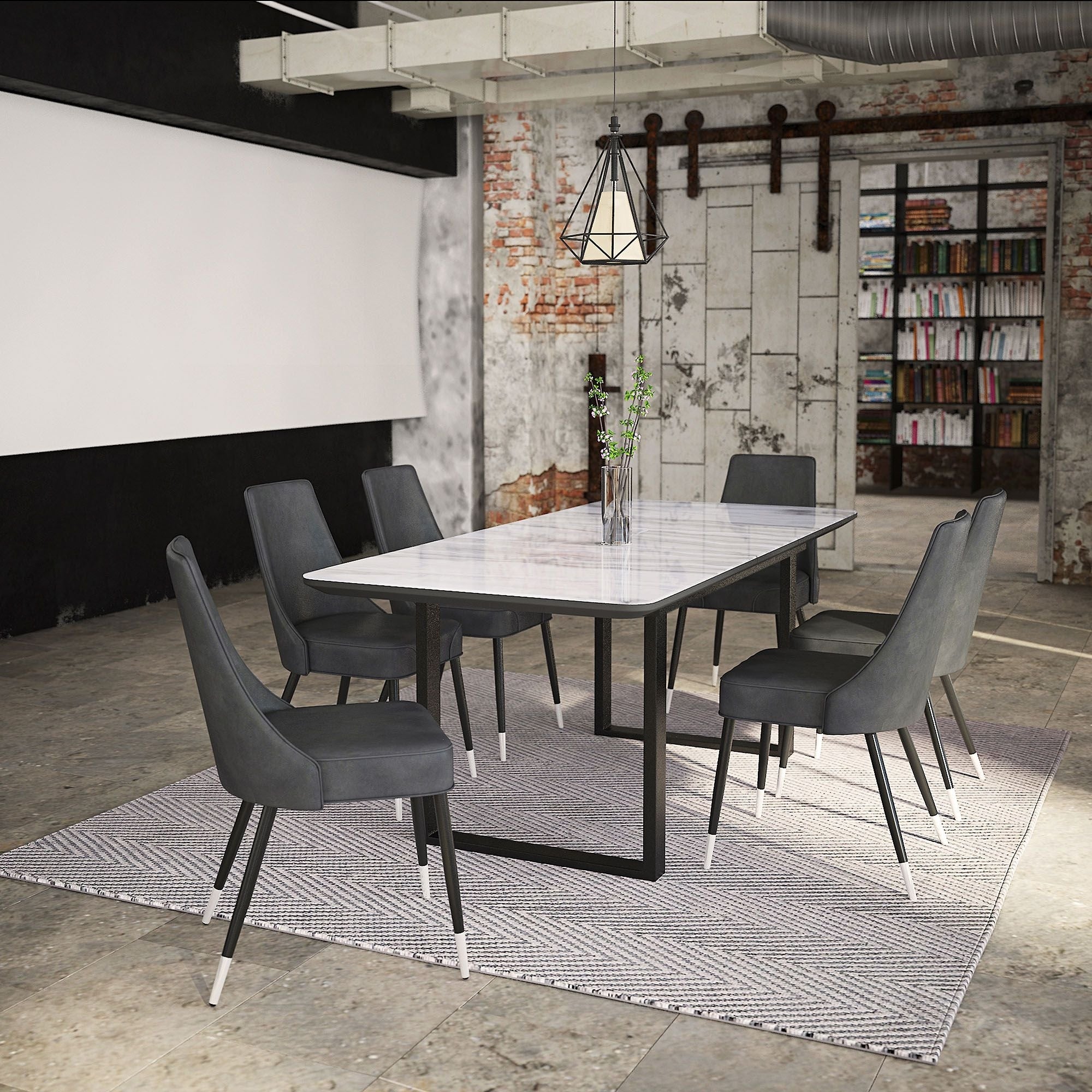 Gavin 63"–79" Extension Dining Table Black and Faux Marble