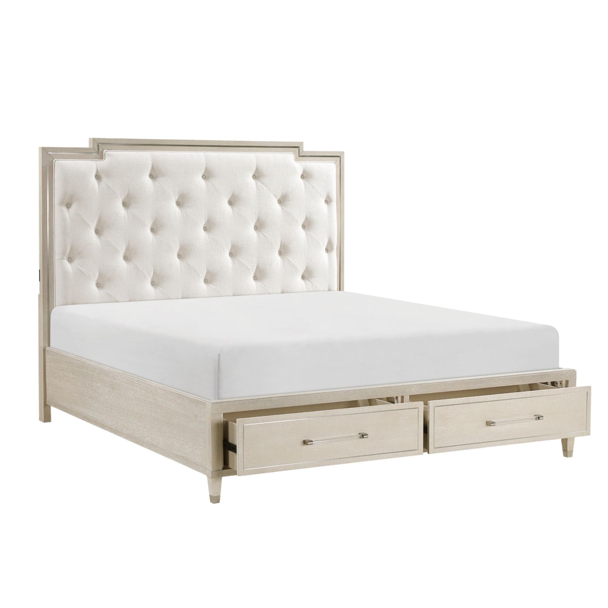 M.A.F Genoa platform bedroom set in ivory, includes bed frame and matching bedroom furniture, stylish and modern design