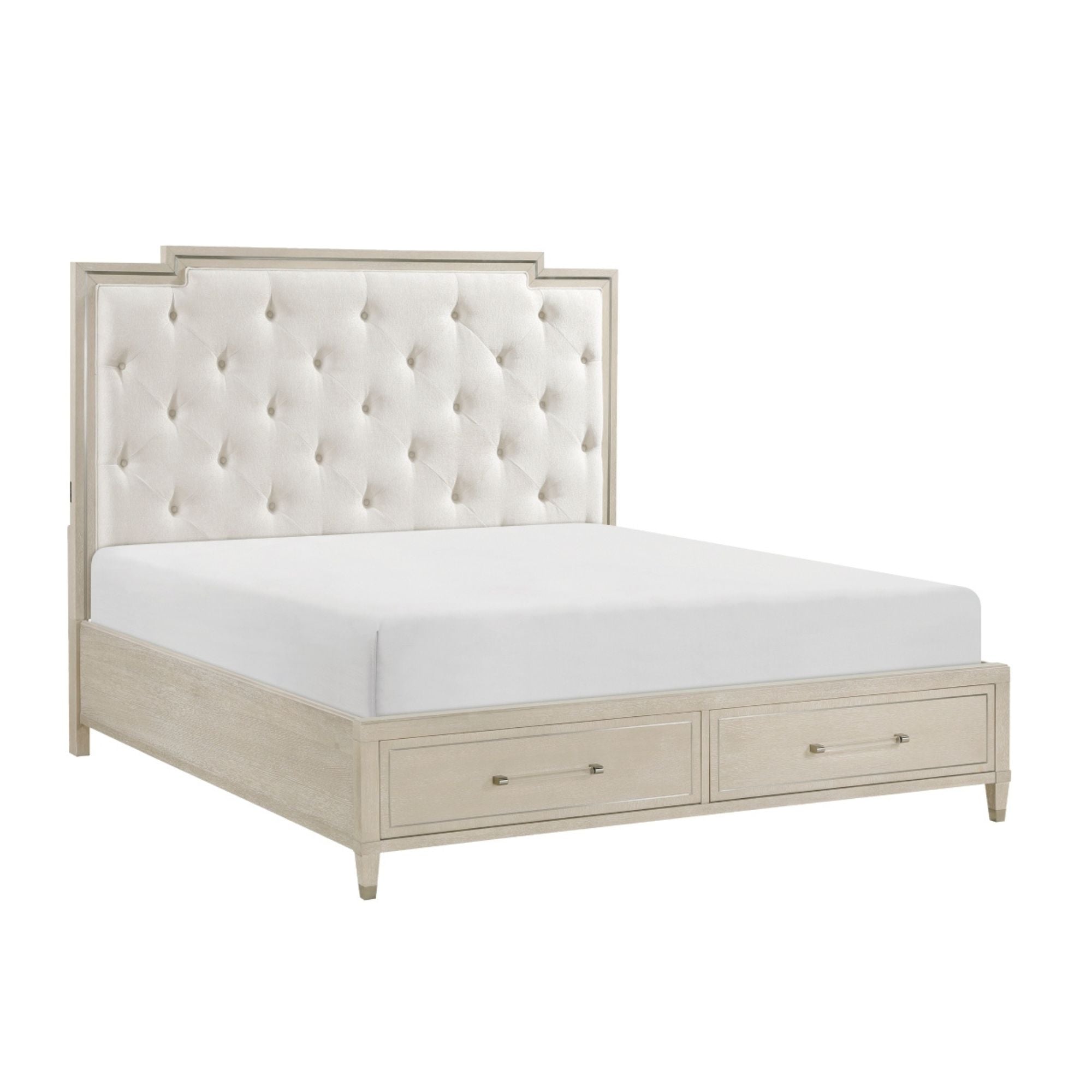 M.A.F Genoa Ivory Bedroom Set with platform bed, modern design, and matching bedroom furniture, shown in a stylish bedroom setting.