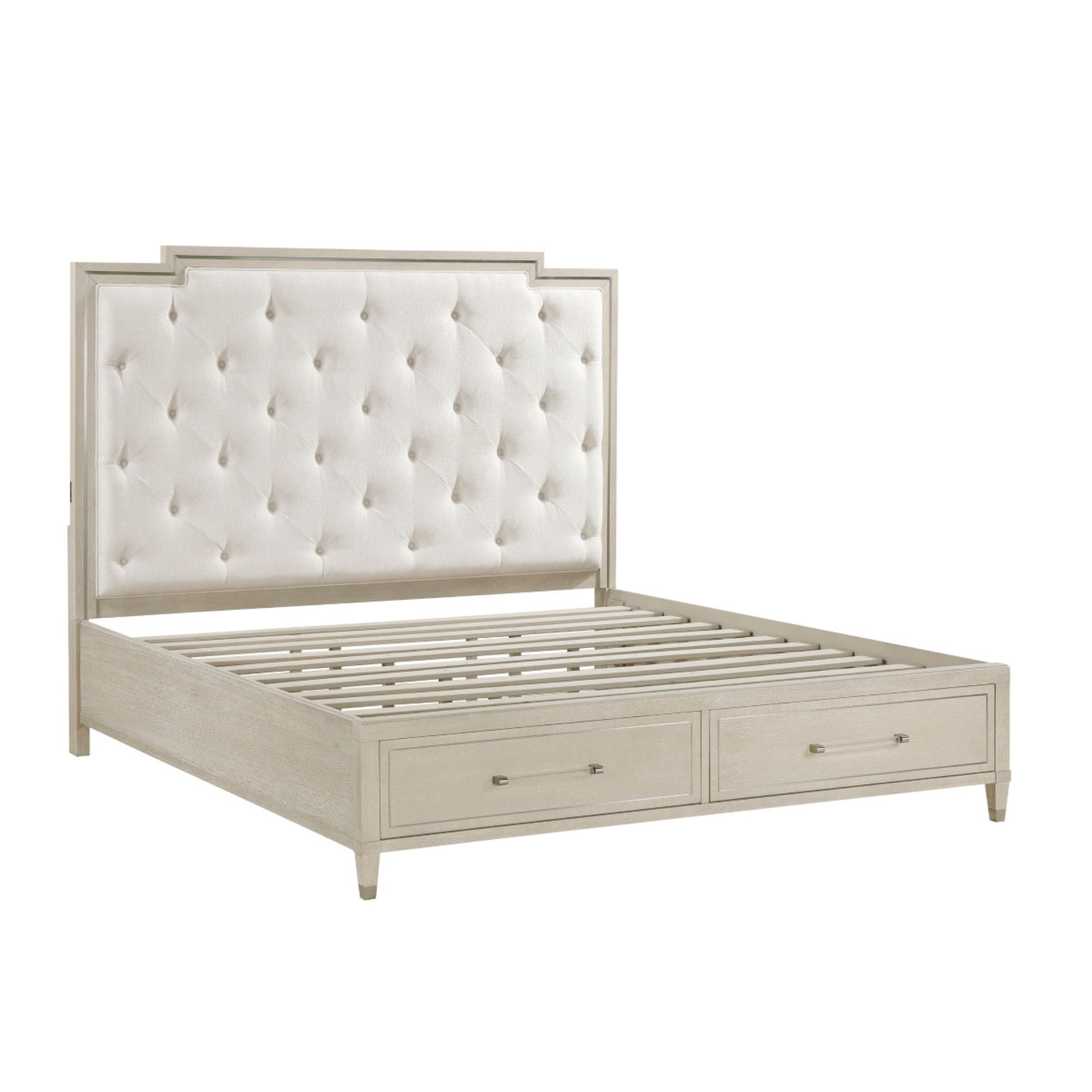 M.A.F Genoa platform bedroom set in elegant ivory, includes bed frame and matching furniture, modern and stylish bedroom decor.