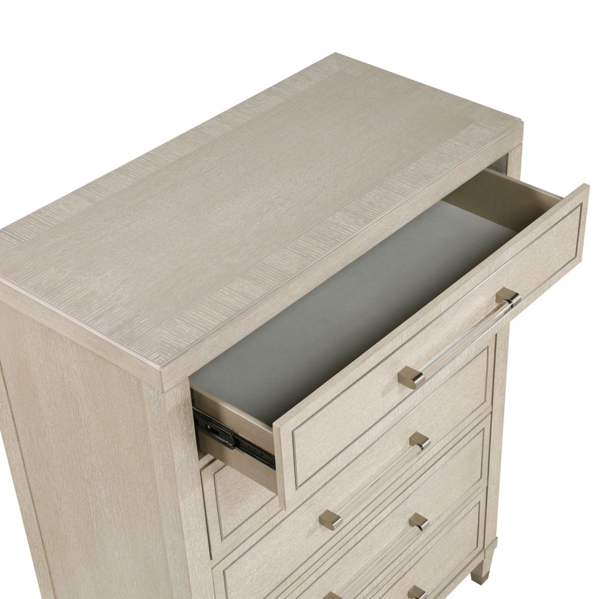 Light oak Genoa Collection chest by MAZ with sleek design and wood grain finish, showcasing a modern storage solution.