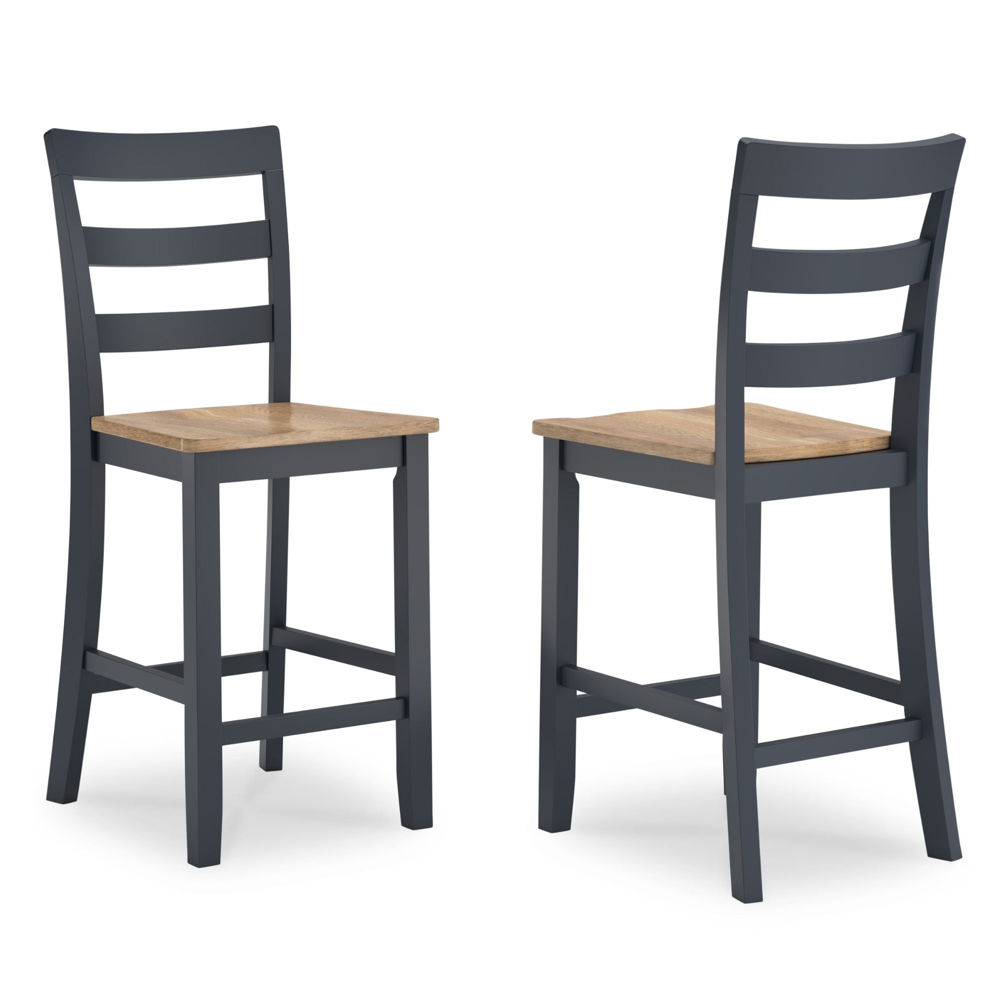 Gesthaven 5-piece counter height dining set by Signature Ashley with natural wood finish and blue upholstered seats.