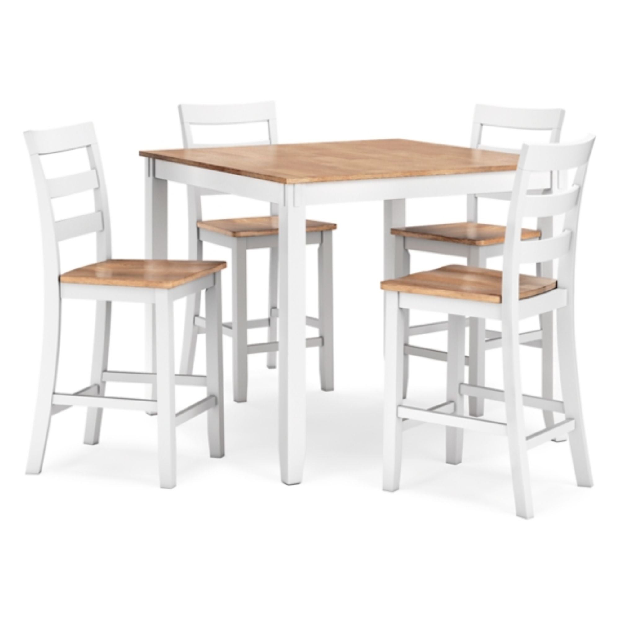 Ashley Gesthaven 5-piece counter dining room set with natural wood finish and white accents, includes table and matching chairs.