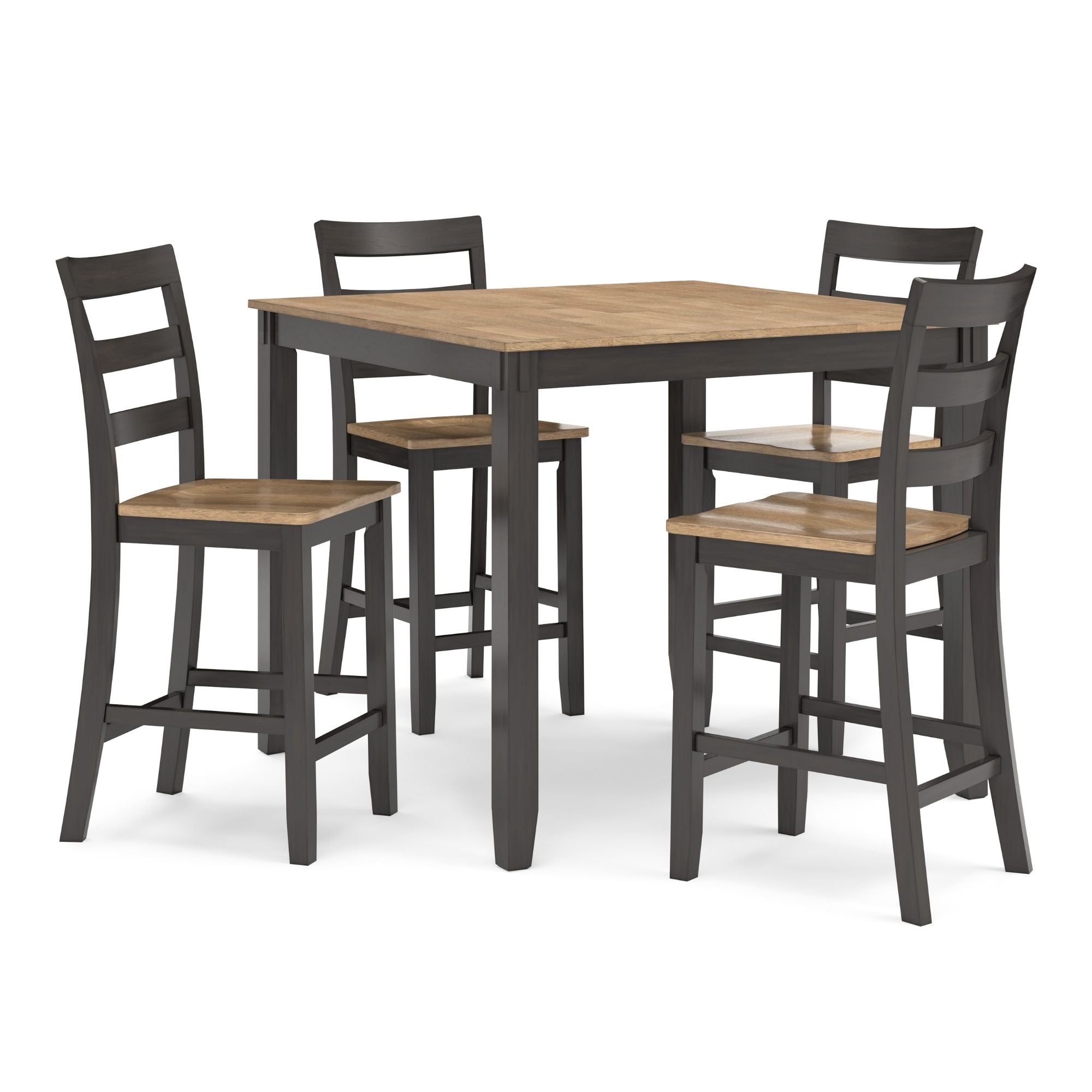 Ashley Gesthaven 5-piece counter dining room set with natural and brown finishes, including table and matching chairs.