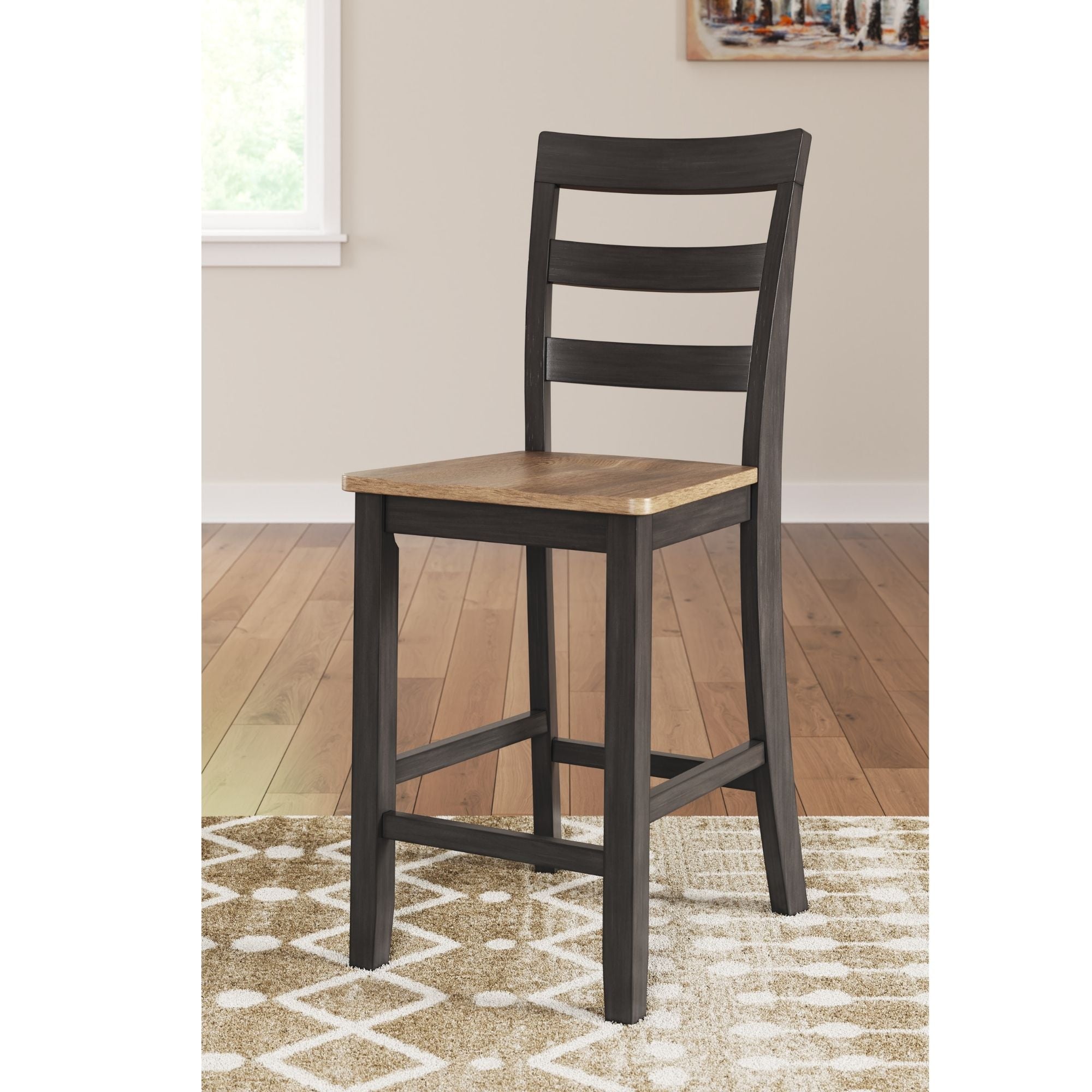 Ashley Gesthaven 5-piece counter dining room set with natural and brown finish, includes table and matching chairs.