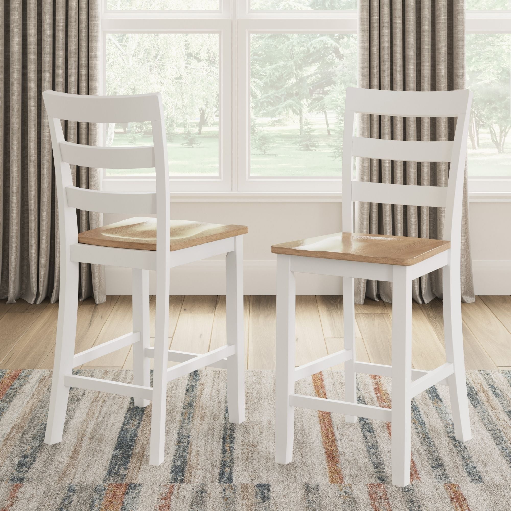 Ashley Gesthaven 5-piece counter height dining set with natural wood and white finish, including table and chairs for modern dining.