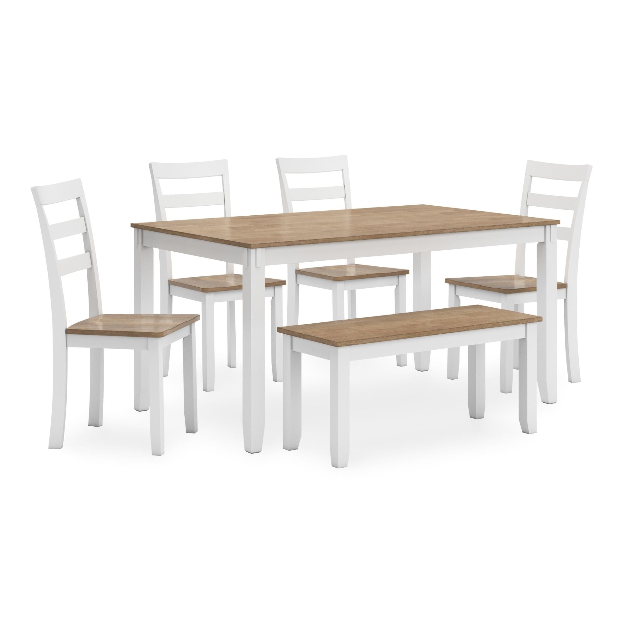 Ashley Gesthaven 6-piece dining room table set with natural wood and white finish, featuring a rectangular table and matching chairs.