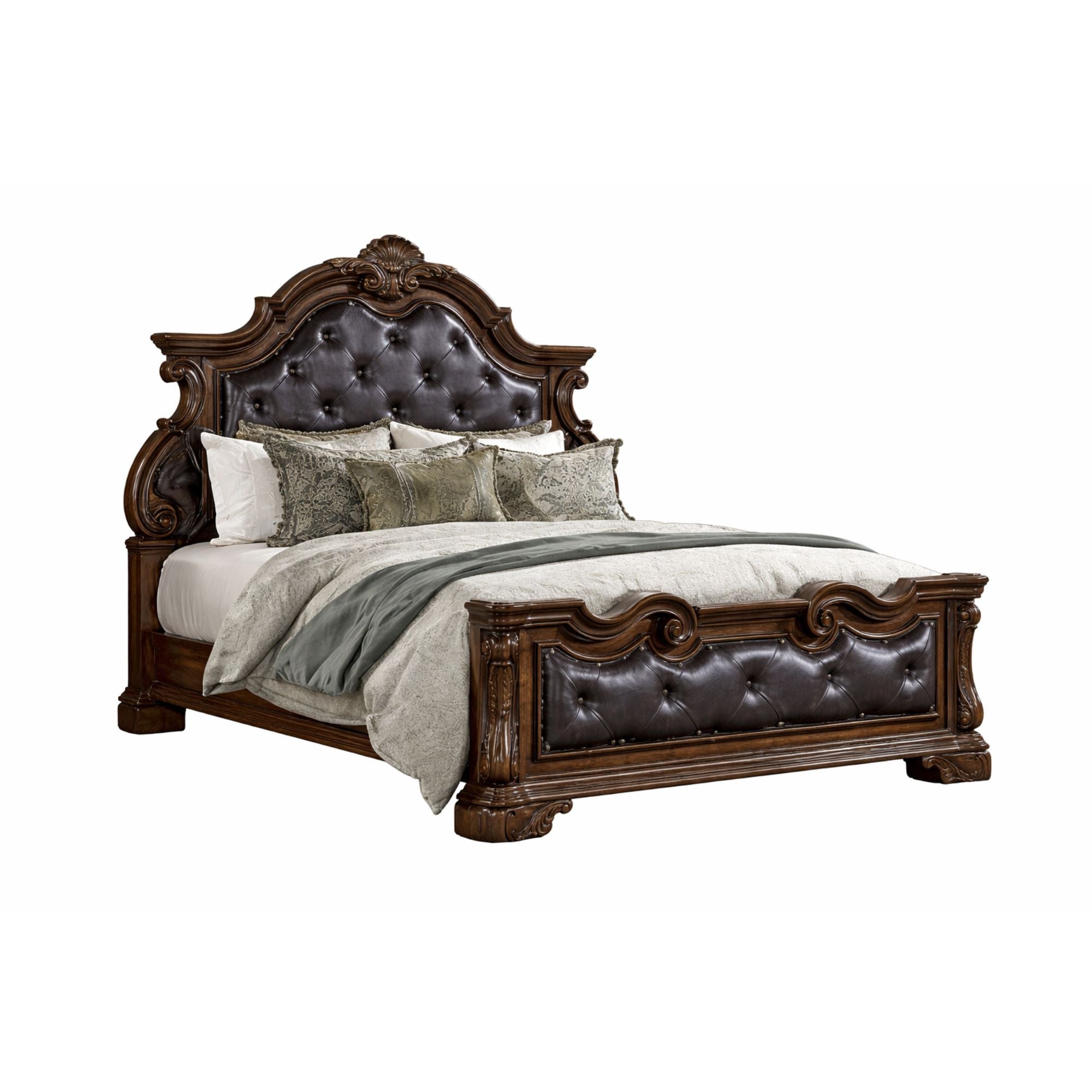 MAZ Gilmartin bedroom set featuring a bed with a wooden headboard and matching nightstands in a modern bedroom setup.