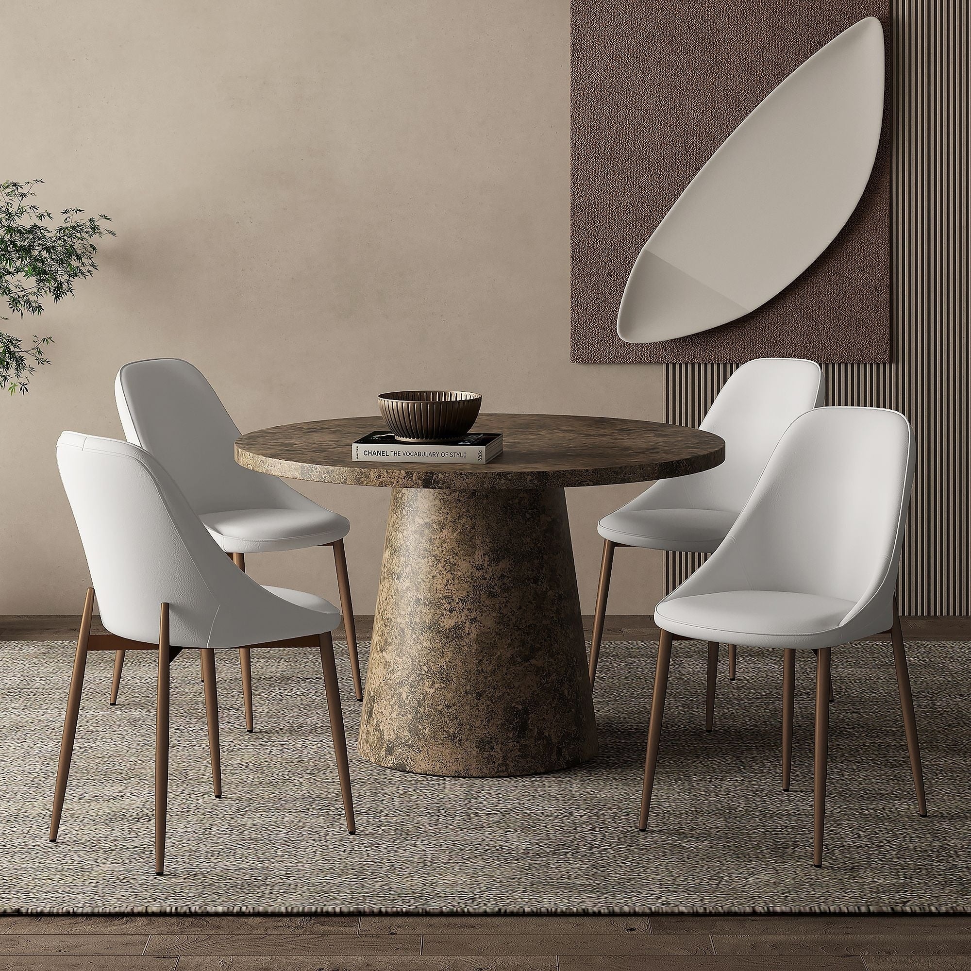 Godiva 48" Round Pedestal Dining Table Faux Grey Stone