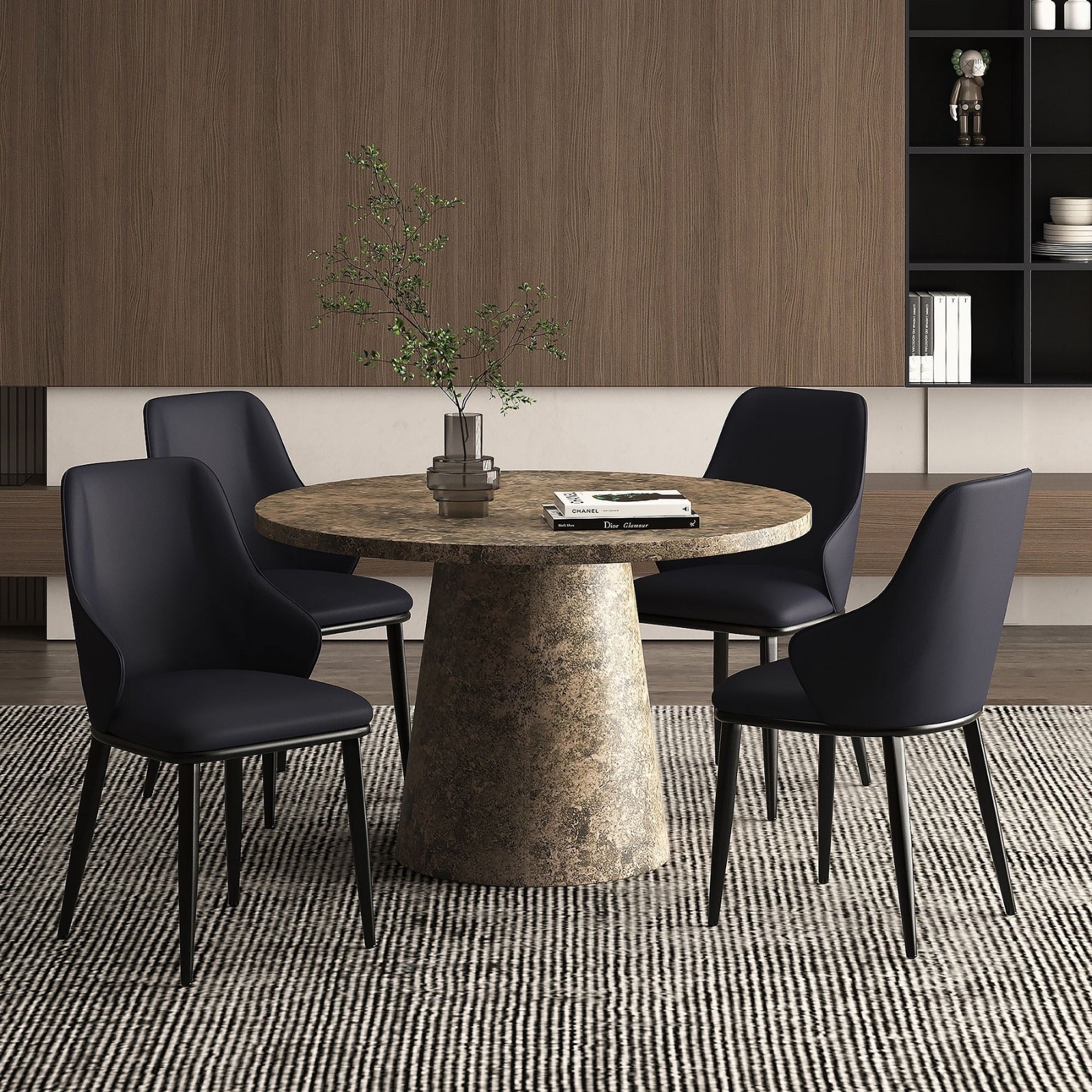 Godiva 48" Round Pedestal Dining Table Faux Grey Stone