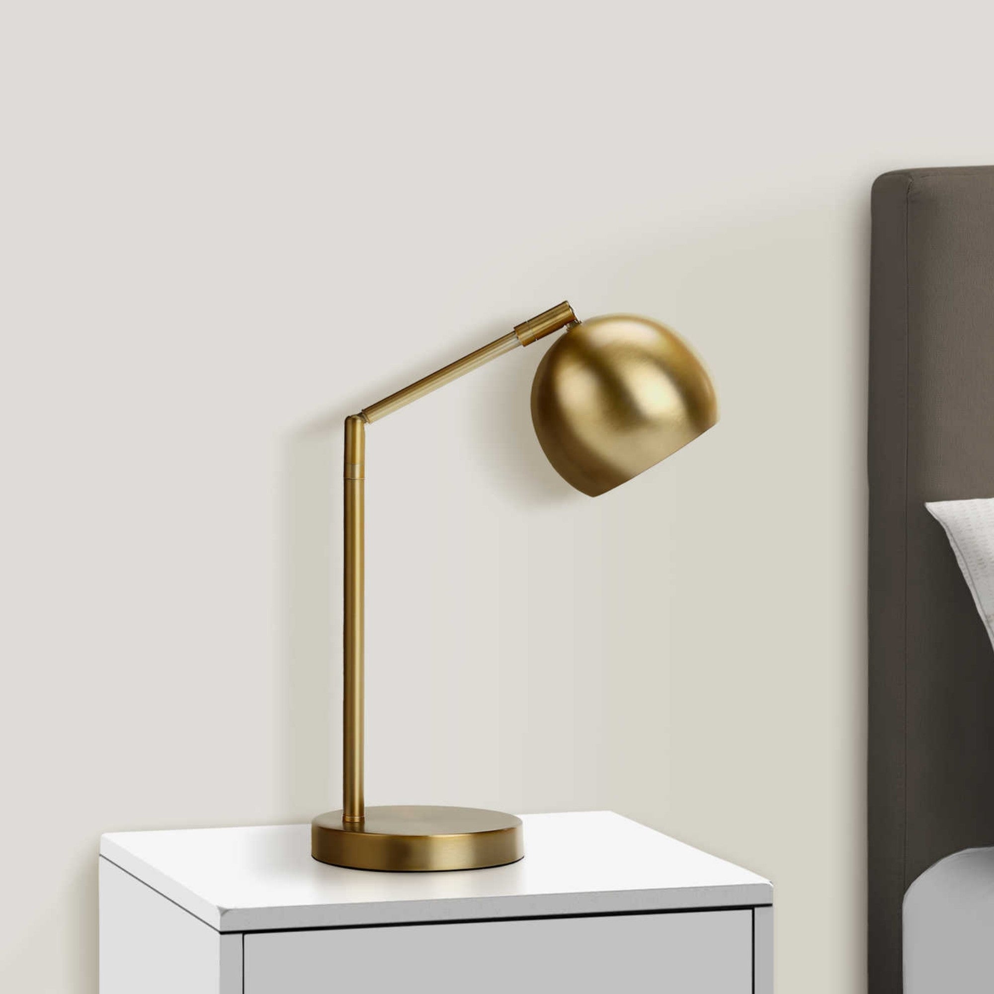 Gold metal table lamp with a gold shade, 19-inch height, by Monarch Specialties. Modern lighting for living or bedroom decor.