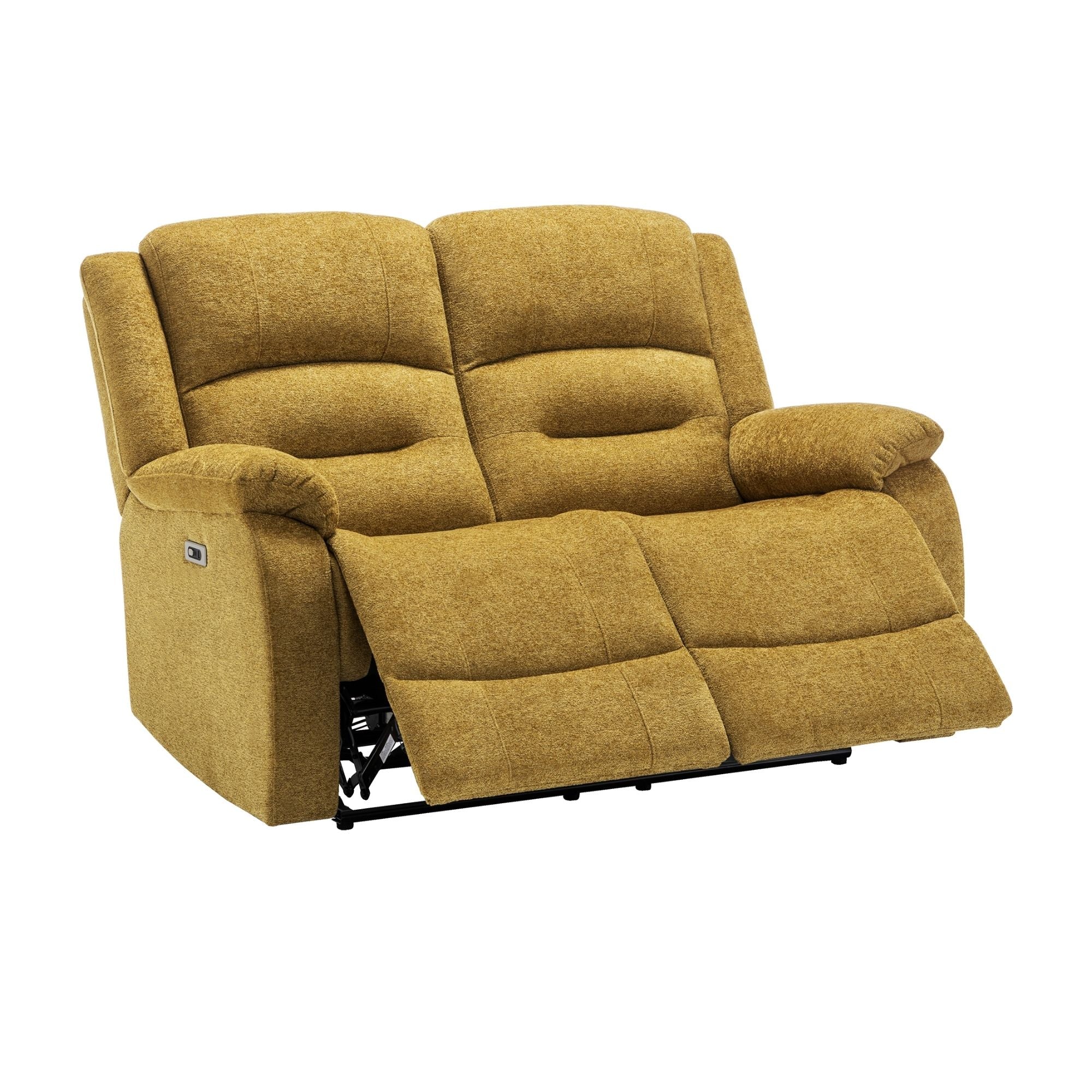 Gold Monarch Specialties CloudRest 2-seat power reclining loveseat with USB port, featuring plush upholstery and modern design.