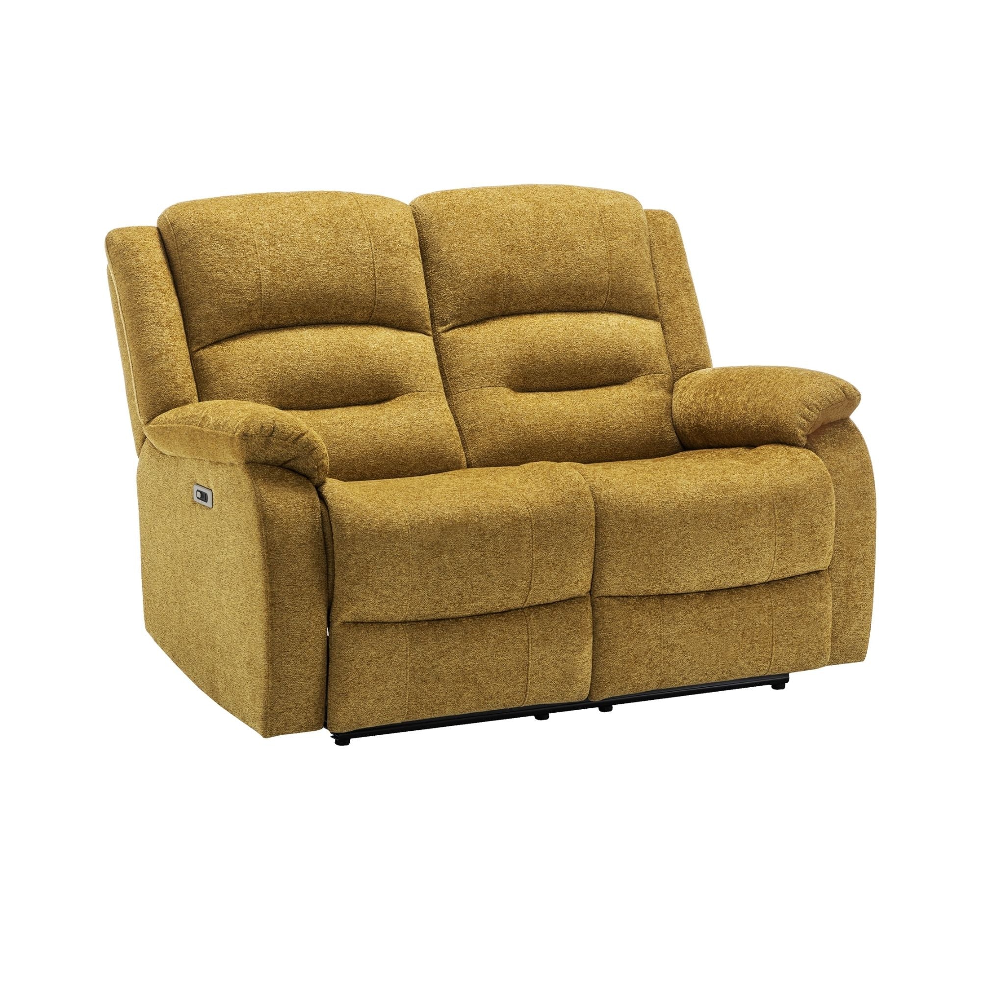 Gold Monarch Specialties CloudRest 2-seater power reclining loveseat with USB port, featuring plush cushions and modern design.