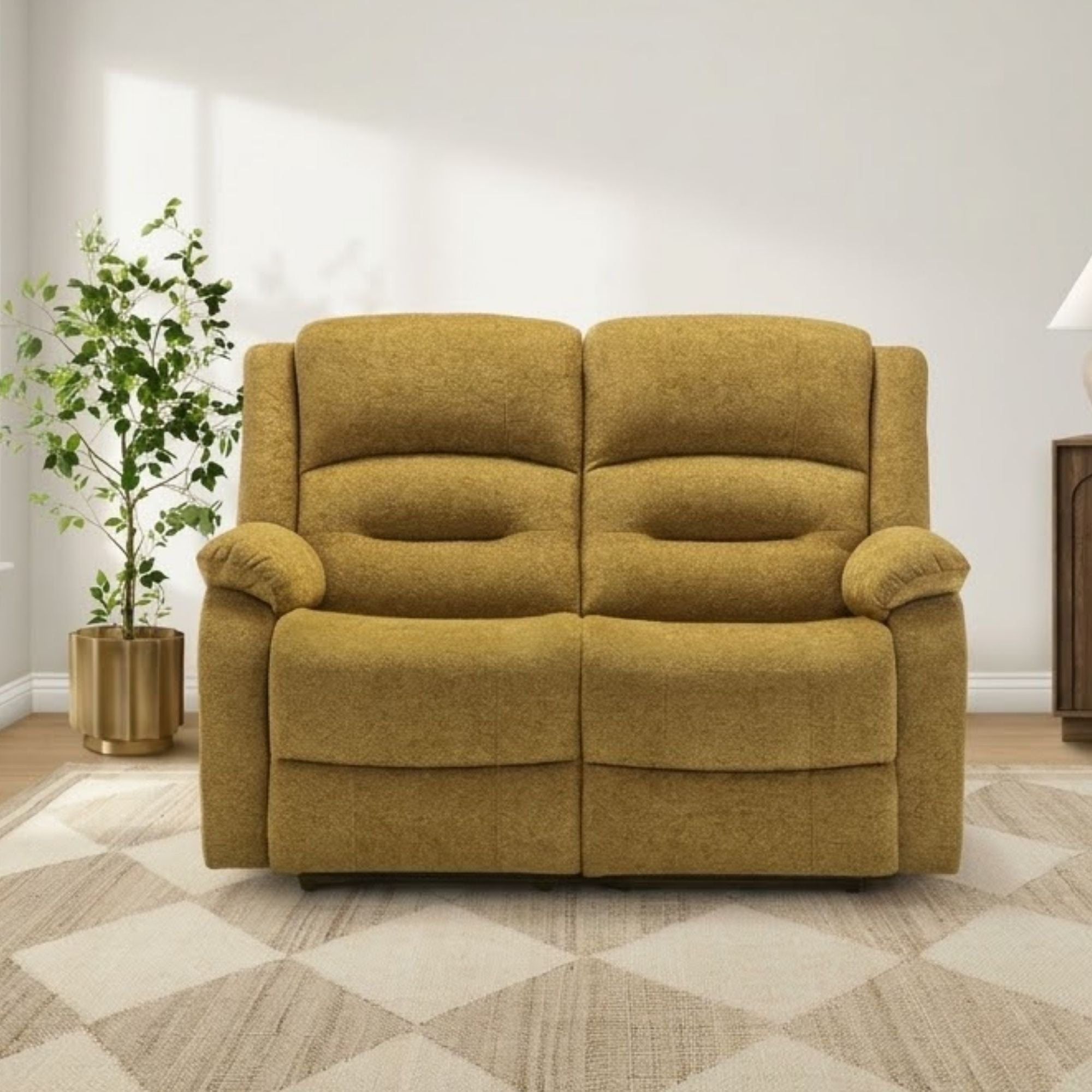 Gold Monarch Specialties CloudRest 2-seater power reclining loveseat with USB port, featuring plush cushions and modern design.