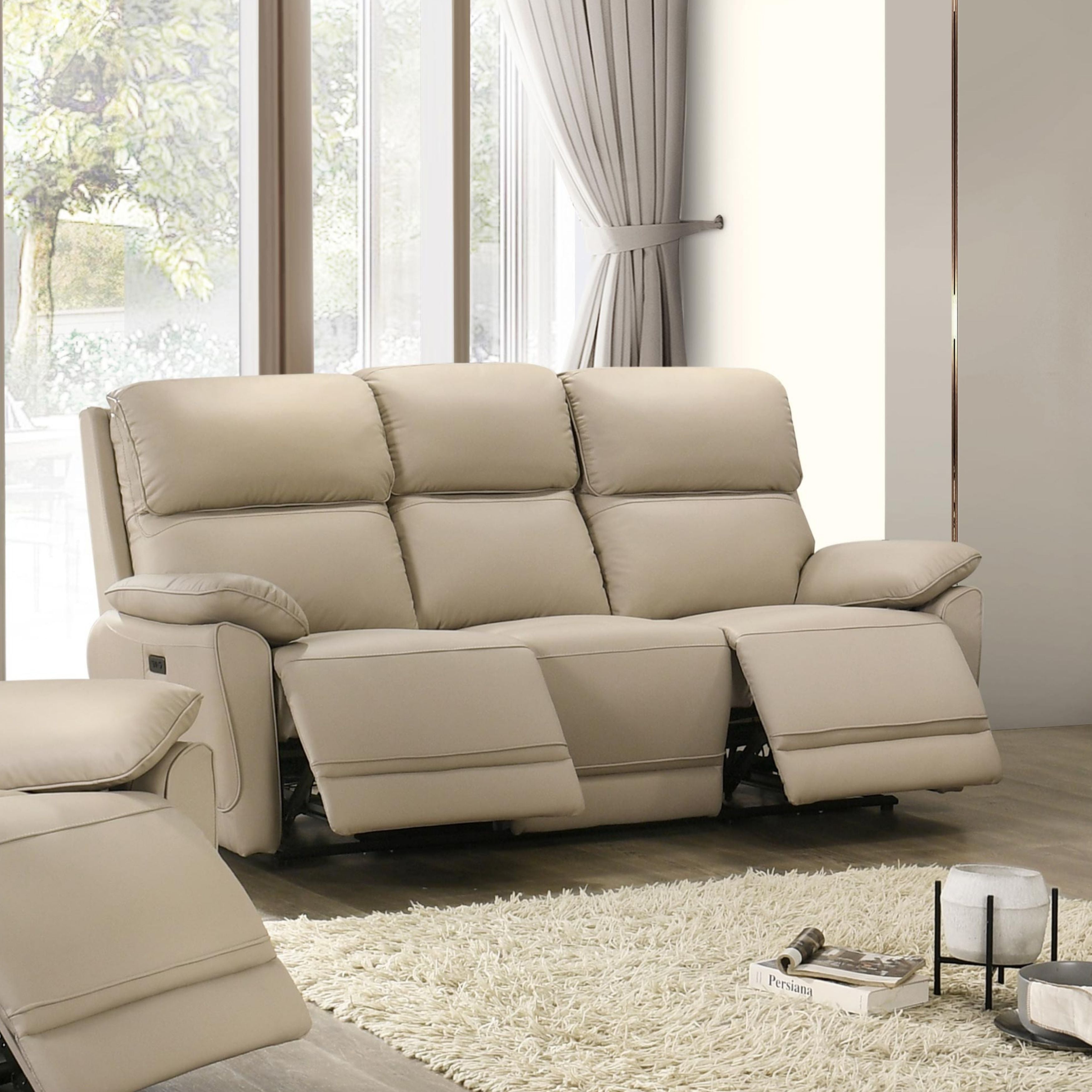 Beige IFF Grand Luxe leather power recliner sofa with plush cushioning and modern design, perfect for stylish living rooms.