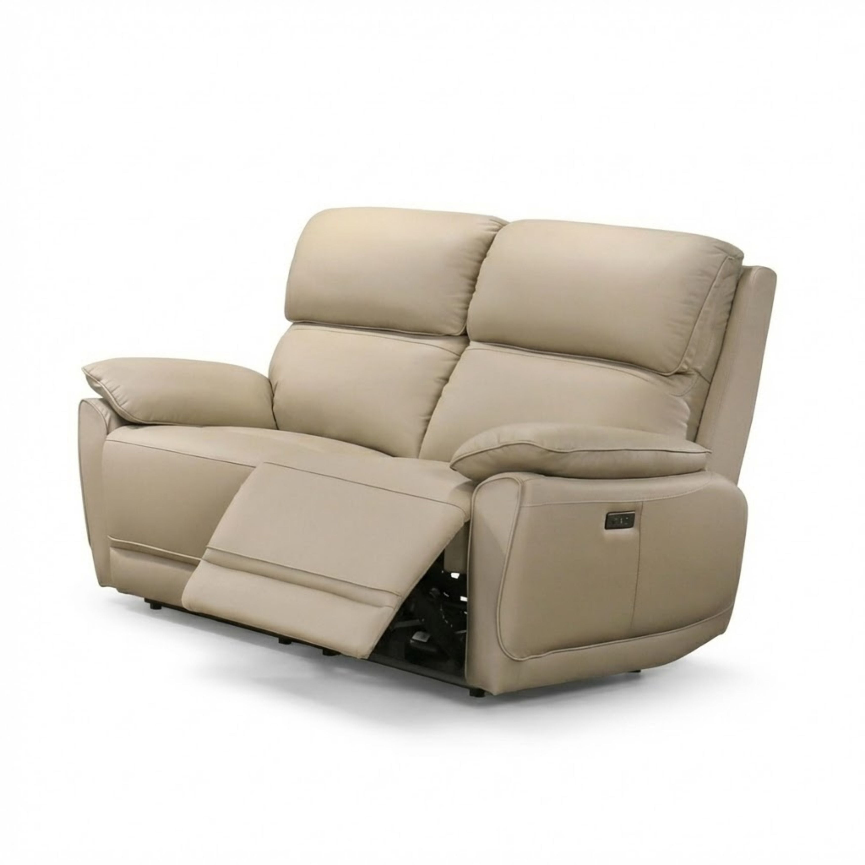 Beige Grand Luxe leather power recliner sofa set by IFF showing plush cushions and reclining features in a modern living room setting.