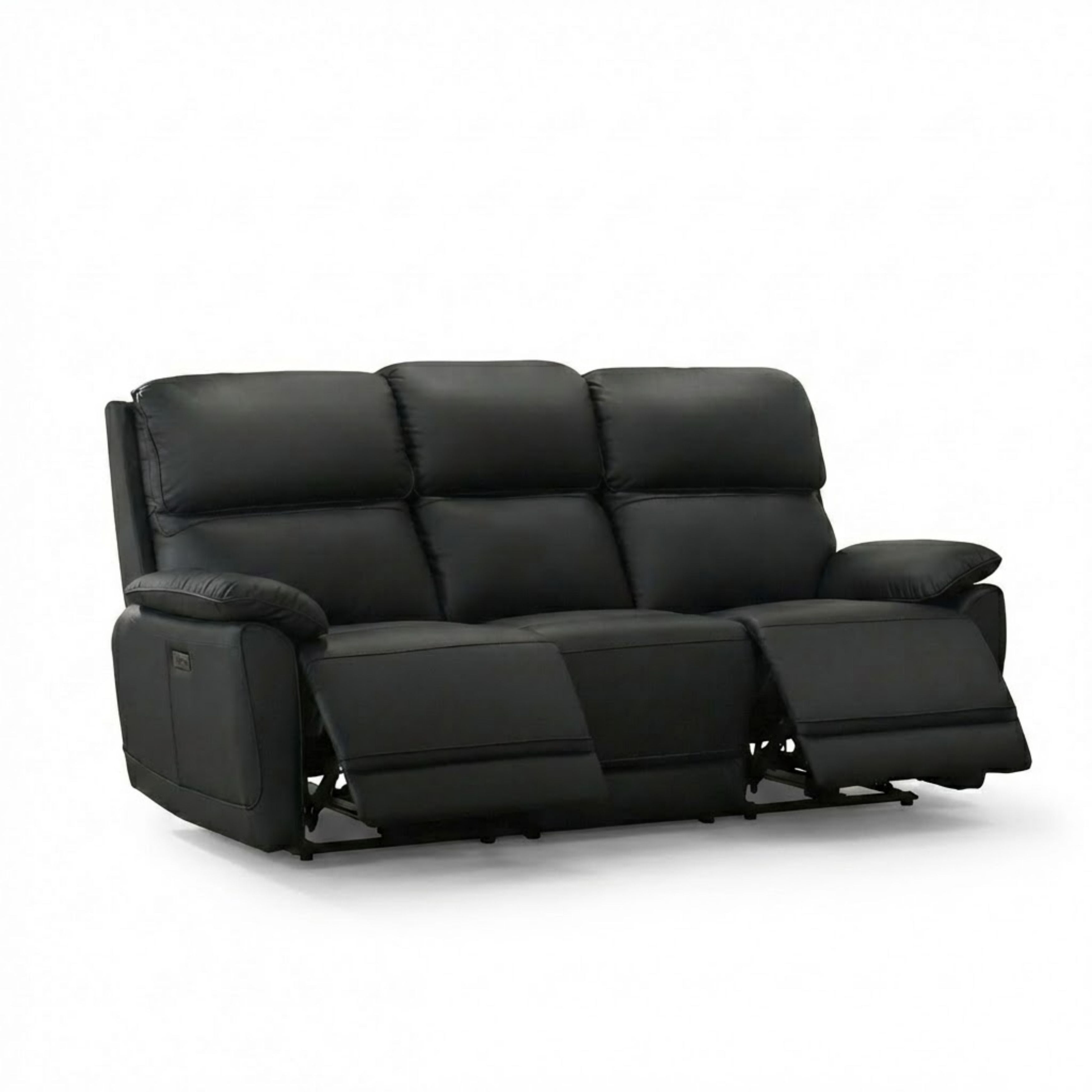 Black IFF Grand Luxe leather power recliner sofa set with plush cushions and modern design, perfect for comfortable living rooms.
