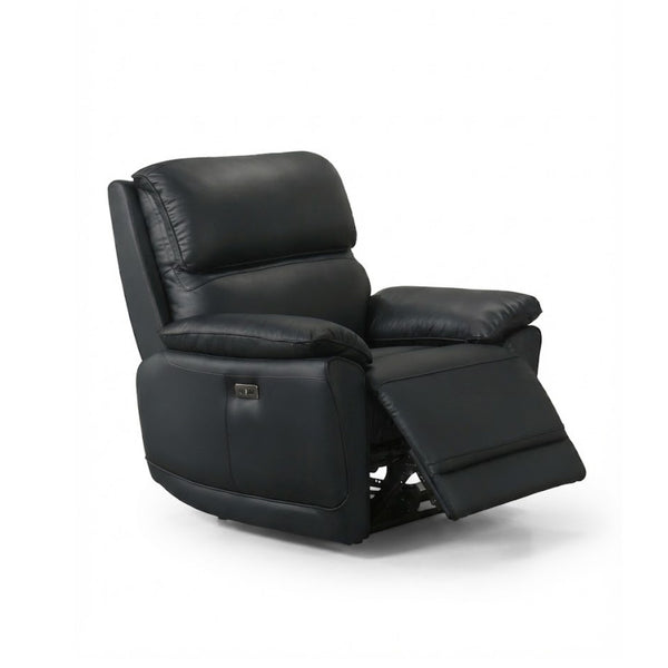 Black IFF Grand Luxe leather power recliner sofa set with plush cushions and modern design, perfect for a stylish living room.