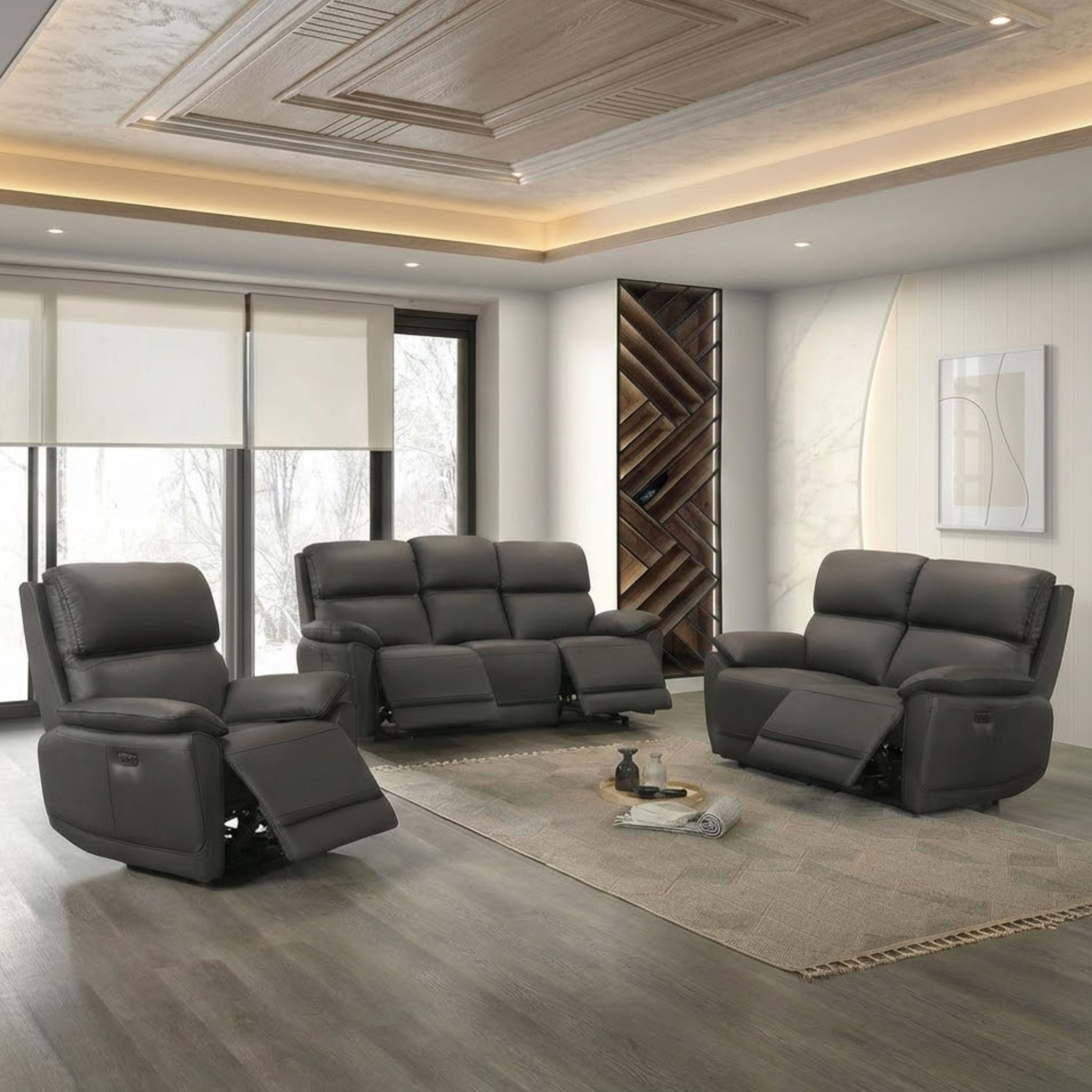 Grand Luxe Leather Power Recliner Set Dark Chocolate