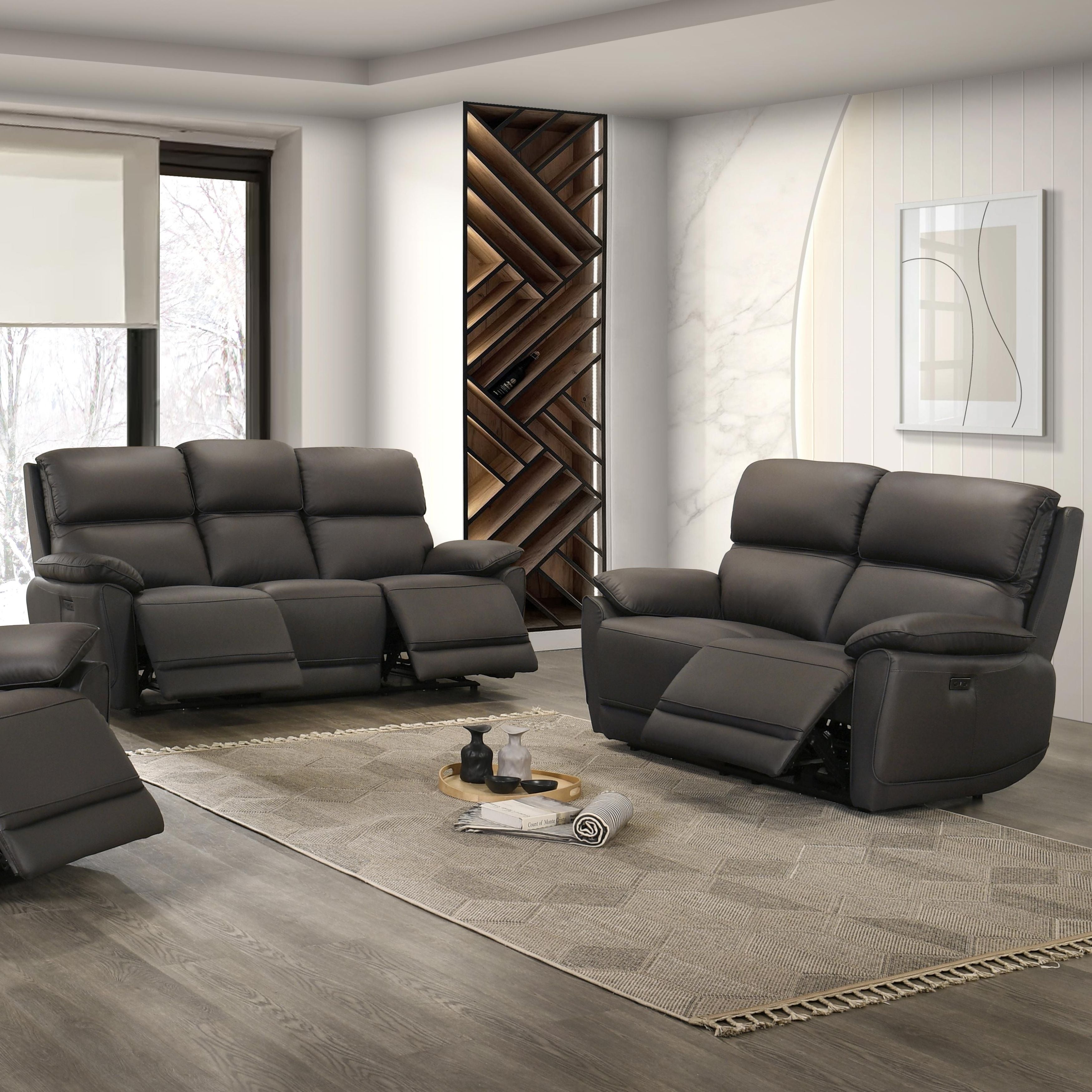 Dark chocolate leather power recliner sofa set by IFF, featuring plush cushions and modern design in a luxurious living room setting.