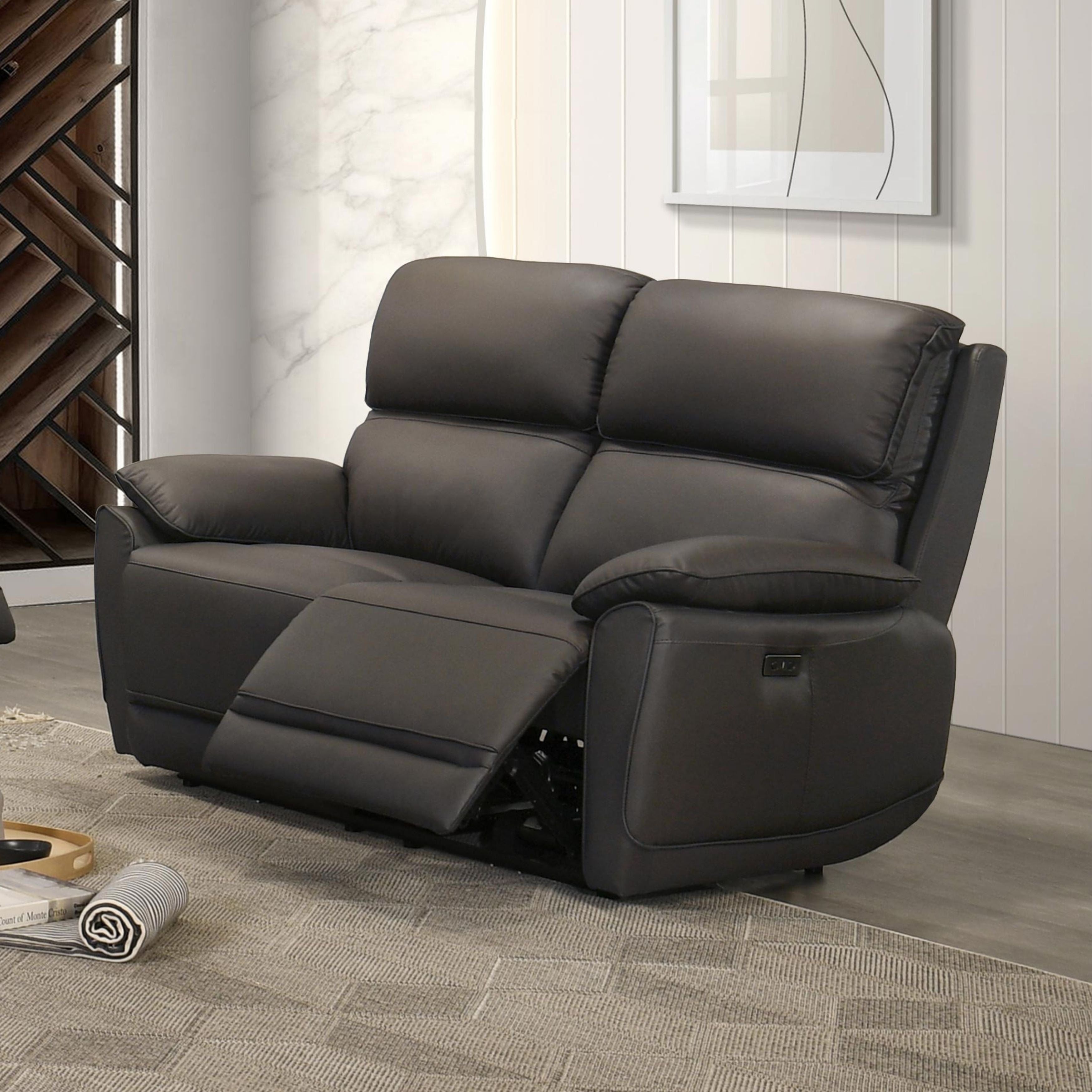 Dark brown IFF Grand Luxe leather power recliner loveseat with plush cushions and reclining features, perfect for living room comfort.