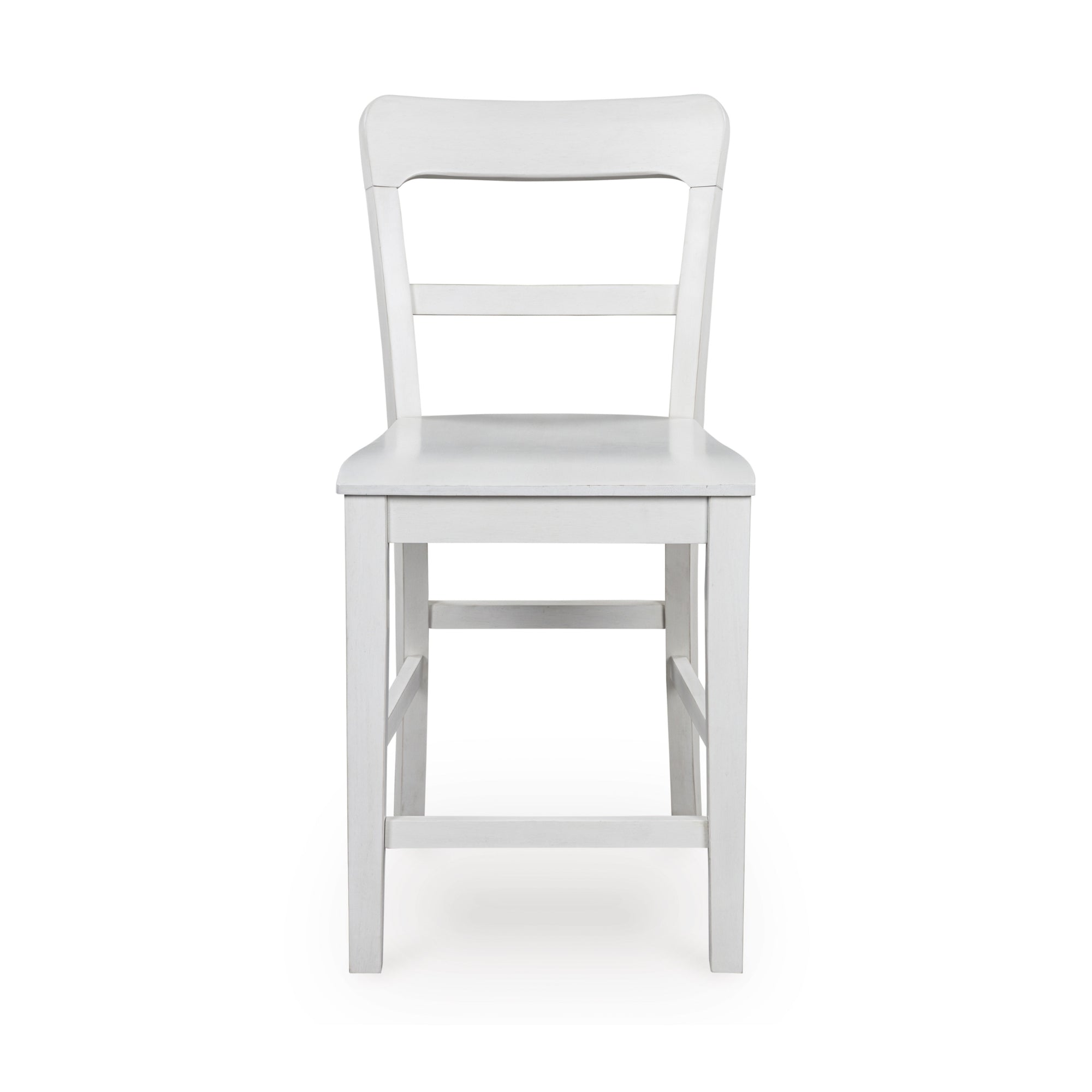 Set of two white Greddinton barstools by Signature Ashley with wooden legs and cushioned seats, ideal for kitchen or bar area.