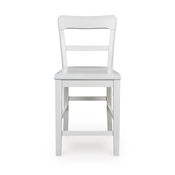 Set of two white Greddinton barstools by Signature Ashley with wooden legs and cushioned seats, ideal for kitchen or bar area.