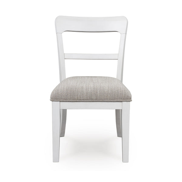 Set of two white Greddinton dining chairs from Signature Ashley with upholstered seats and curved backrests.
