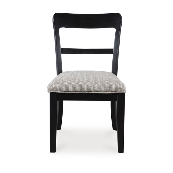 Set of two black Greddinton Dining UPH Side Chairs by Signature Ashley, showcasing upholstered seats and sleek wooden frames.