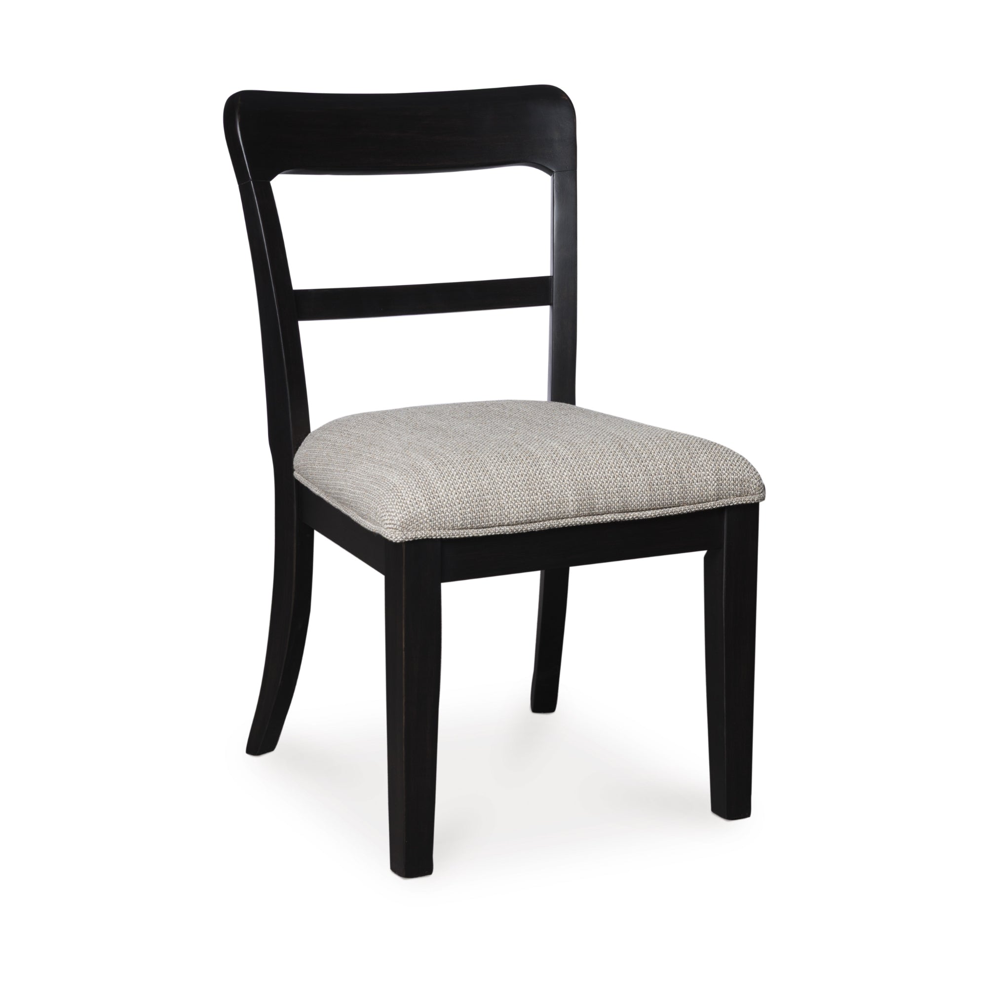Two black Greddinton dining side chairs by Signature Ashley with upholstered seats and wooden legs.