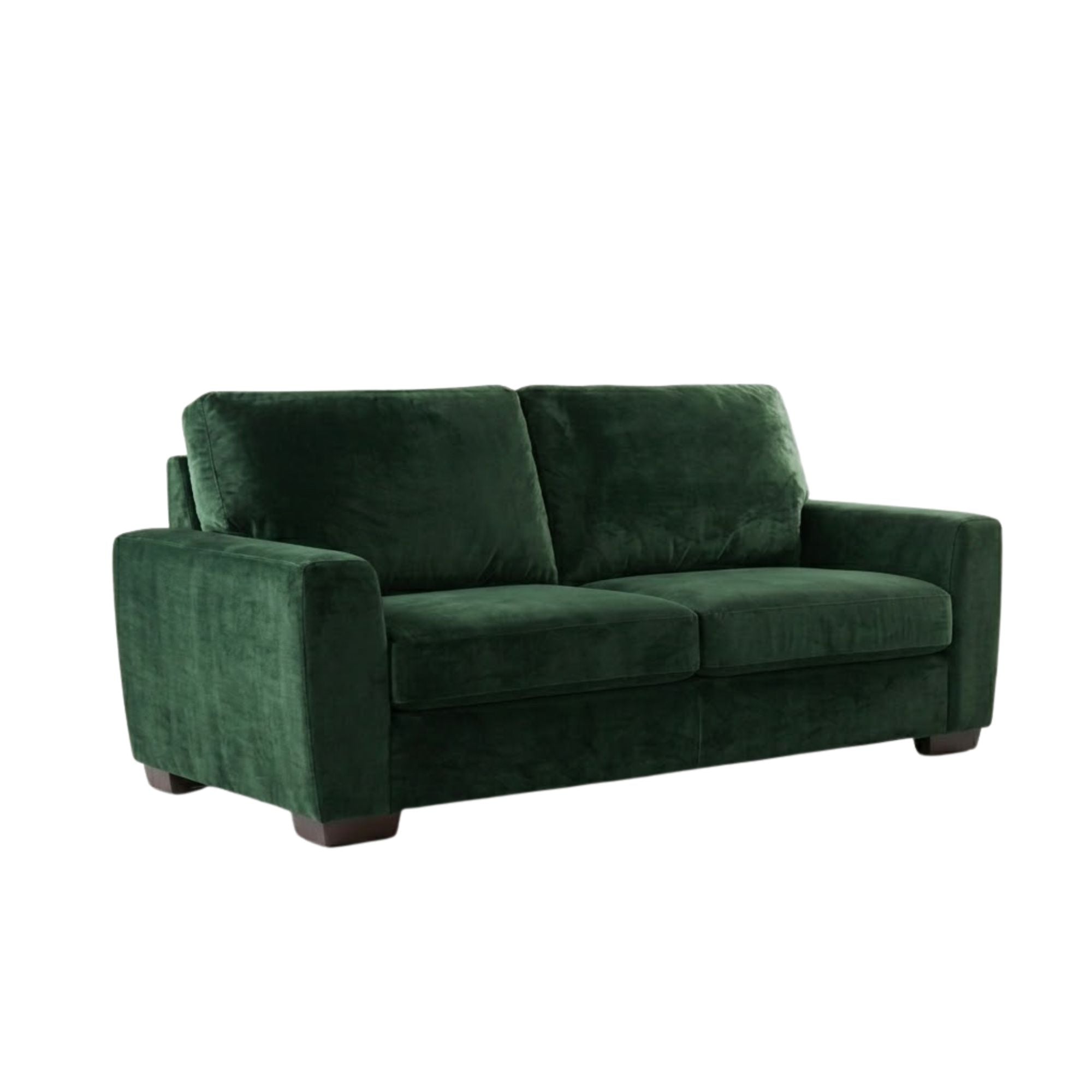 ComfortStyle Canadian made Coulter sofa in rich green velvet, showcasing plush upholstery and modern design.