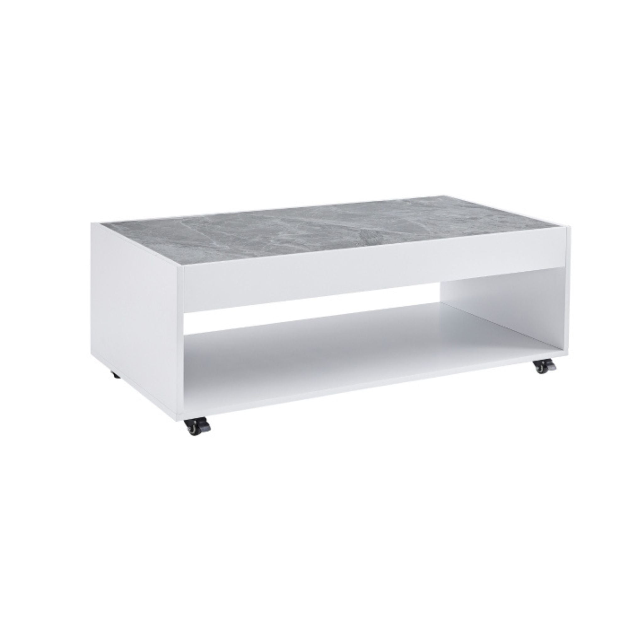 MAZ Elariel Collection white coffee table set with sleek grey sintered stone surfaces, modern and stylish living room furniture.
