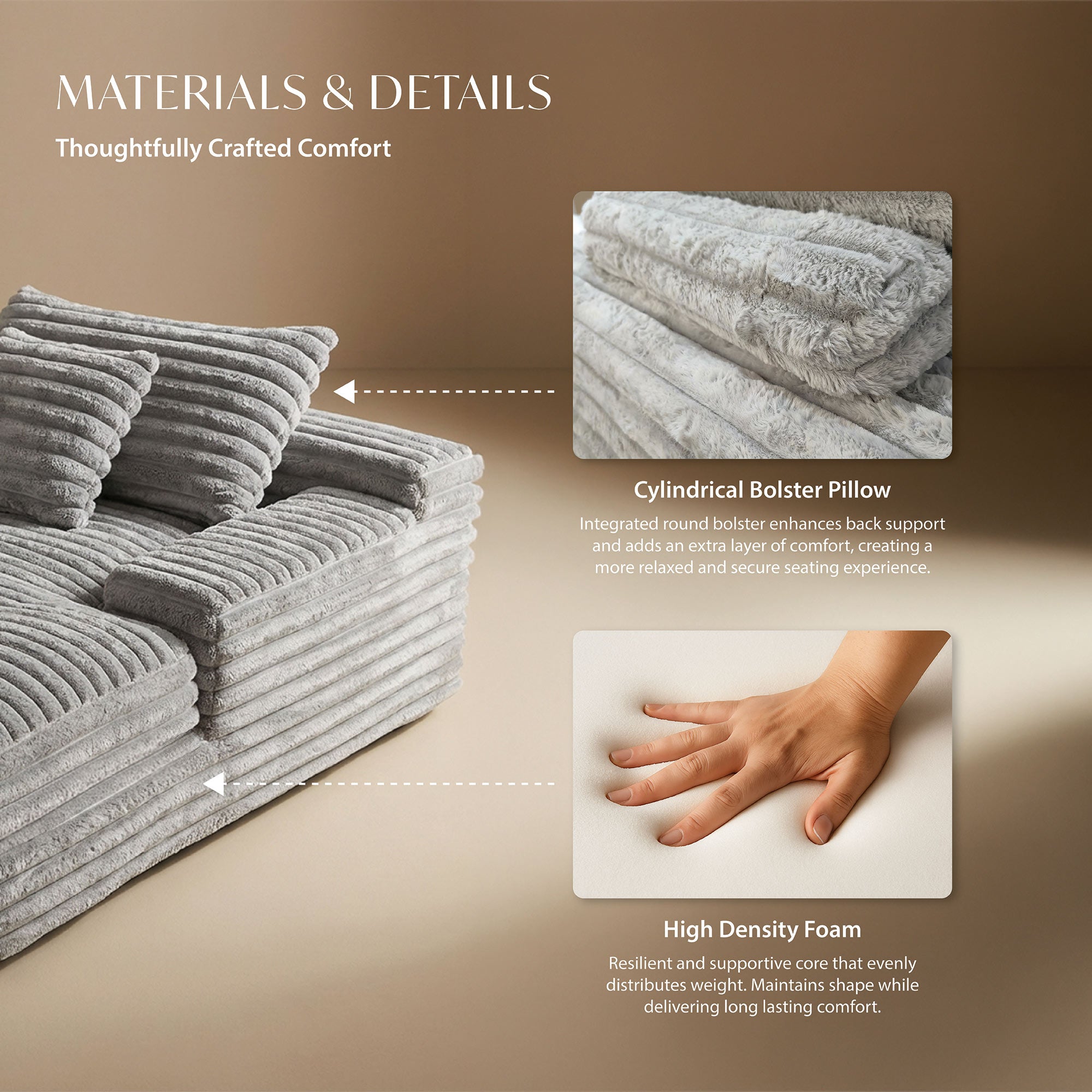 Grey oversized cozy lounge sofa chaise by Taste Living, featuring plush fabric and a spacious, relaxed seating area.