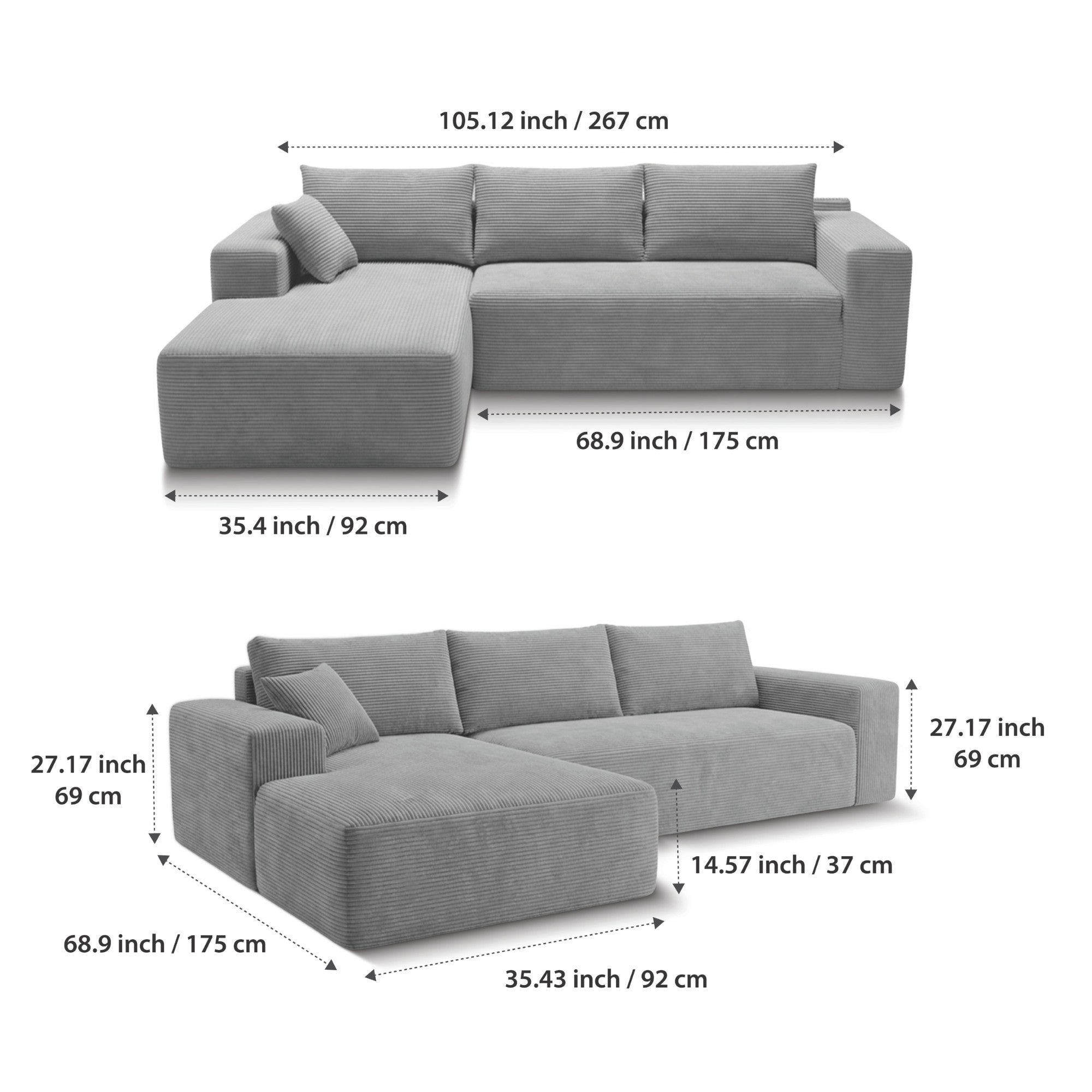 Corduray Cloud Compression Sectional with Deep Seat Grey | CastleUp Experience Centre Online Furniture